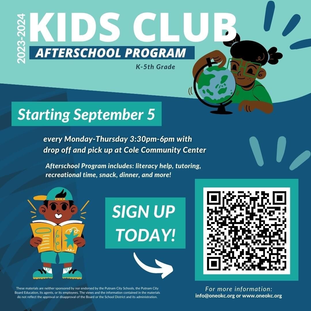 Enrollment is OPEN! Kids Club starts September 5th and we cannot wait to see what this year holds. Sign up using the QR code or at the link in our bio. See you in a few weeks!! // #kidsclub #volunteer #afterschool #elementaryschool #middleschool #one