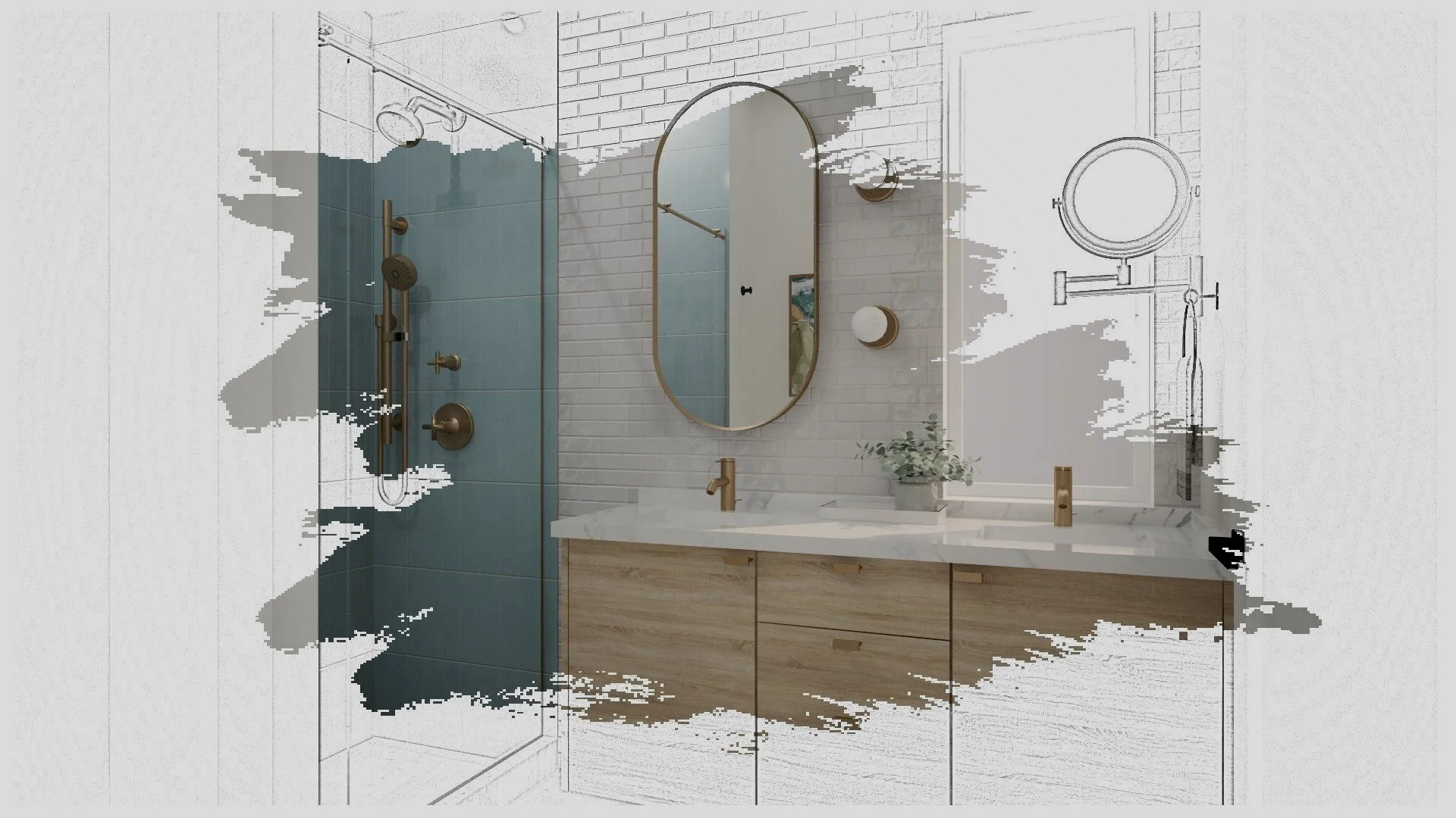 3D rendering Modern bathroom design concept