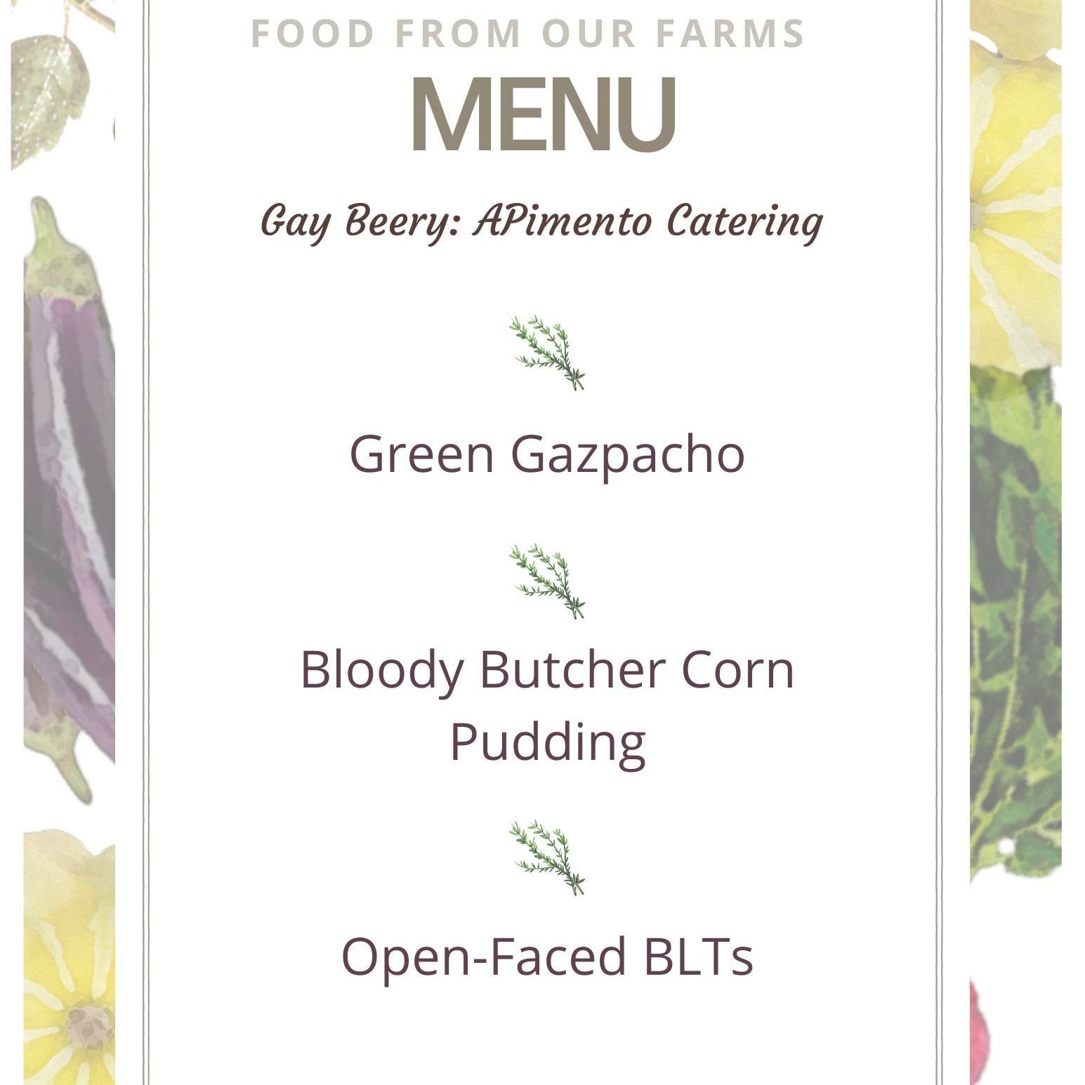 Well, we are just over a week away from Food From Our Farms, which means we are developing menu cards and getting VERY hungry. 

Check. These. Out. 

Do those dishes sound amazing or what? Believe it or not, this is just half the offerings! 

If you 