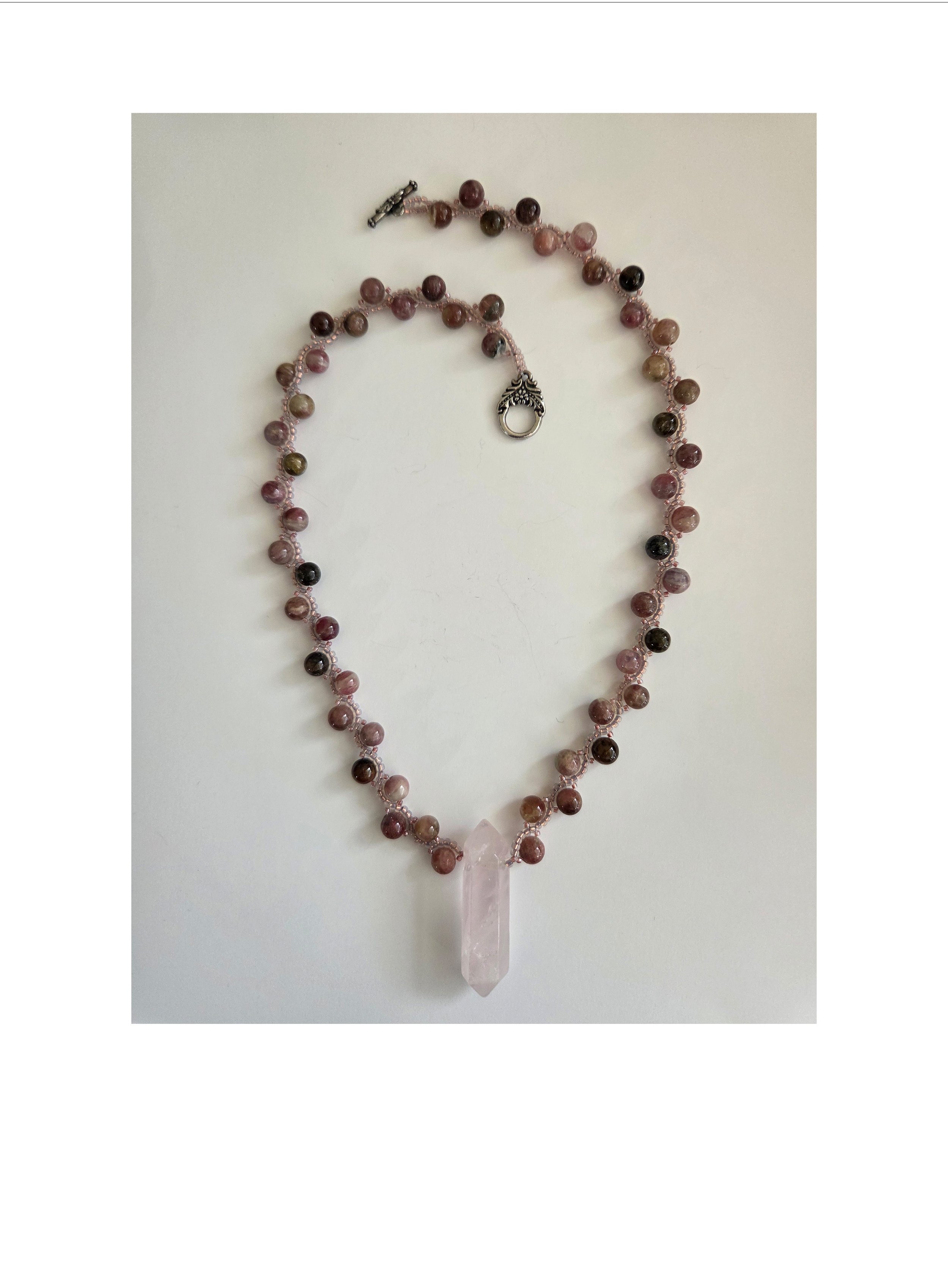 690 Pink Tourmaline Snakeweave Necklace with Rose Quartz Crystal PS.jpg