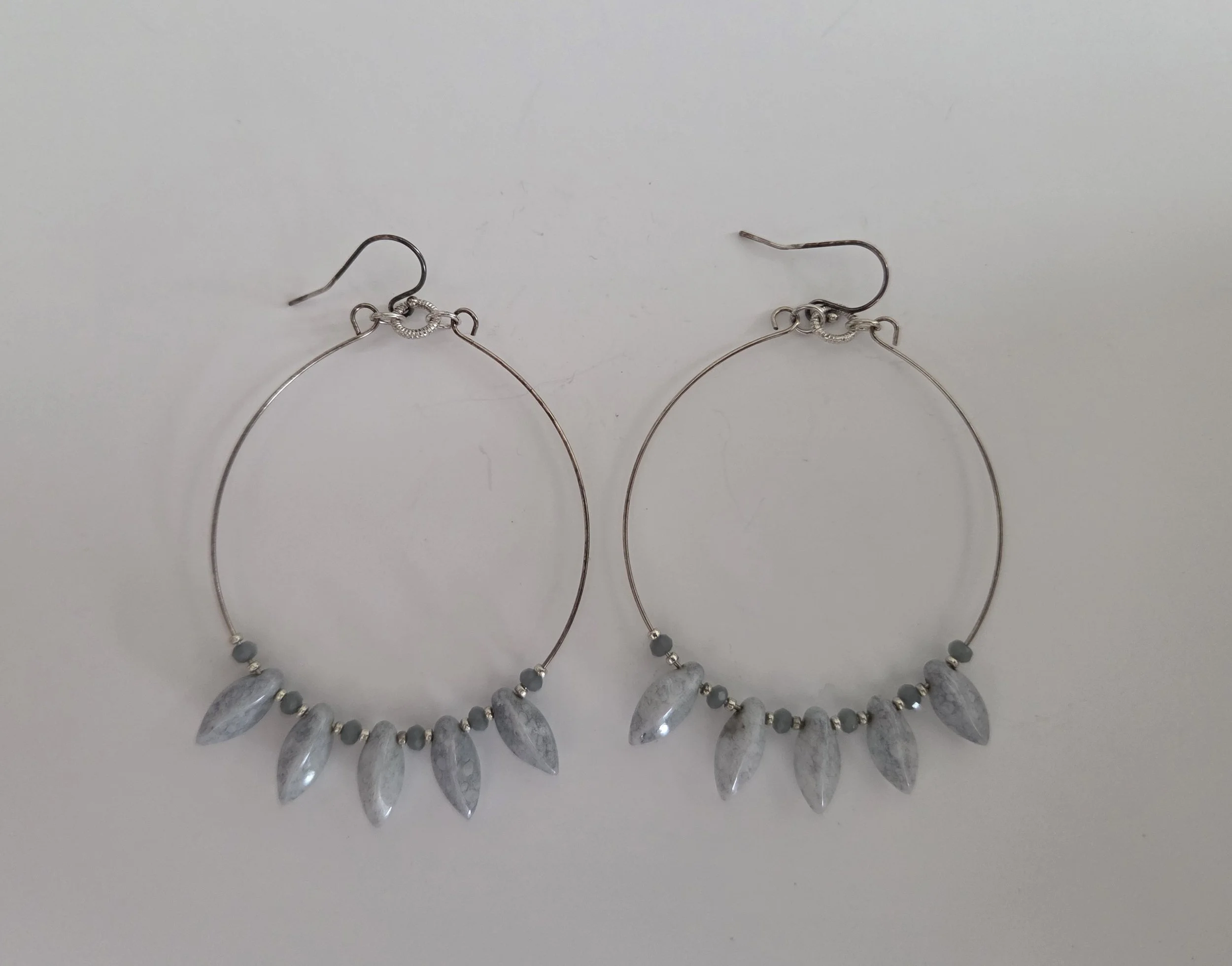 796 White Terracotta Blue Czech Dagger Hoop Earrings 2.jpg