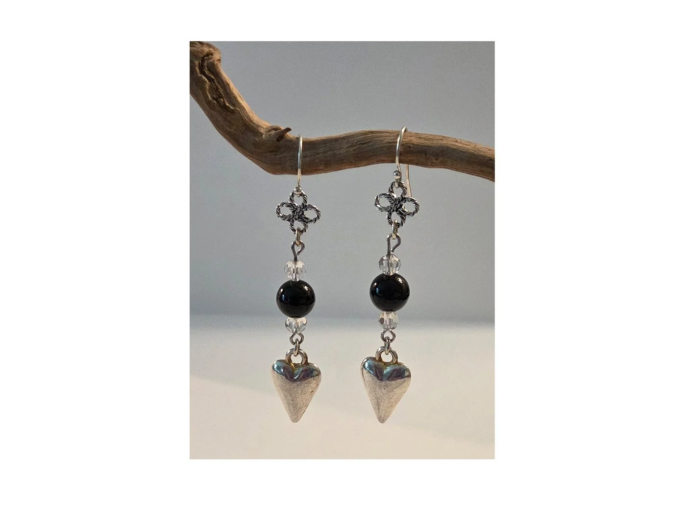 Black Onyx Heart Drop Earrings