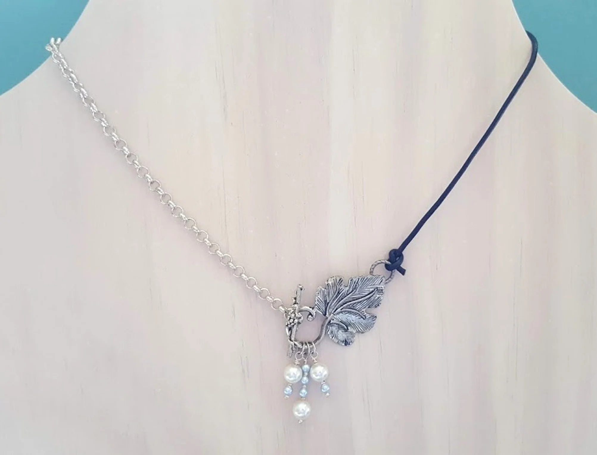 307 Silver and Black Leather Front Leaf Toggle Necklace.jpg