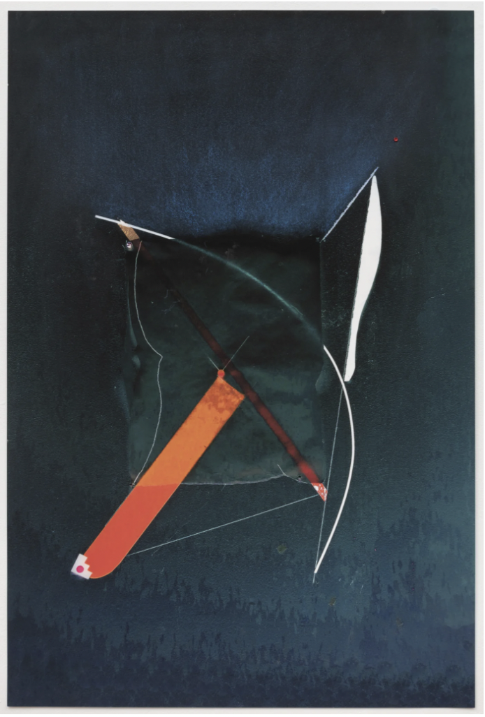 Midnight Arche,r 2020, cut paper, polyester, pastel pigment ink, brad, color pencil, vinyl tape on Hahnemuhle paper, 37 x 25 inches