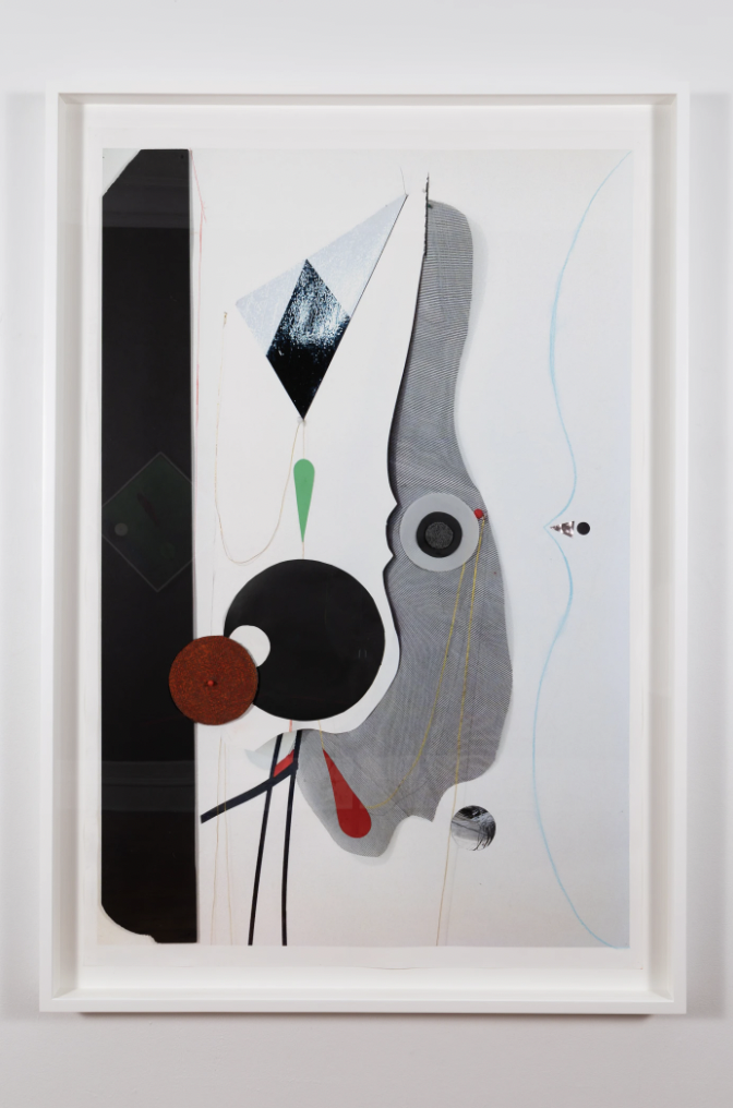 BlackHead Anxiety, 2022, cut paper, polyester, pastel, pigment ink, brad, color pencil, vinyl tape, on Hahnemuhle paper 51 x 34 inches