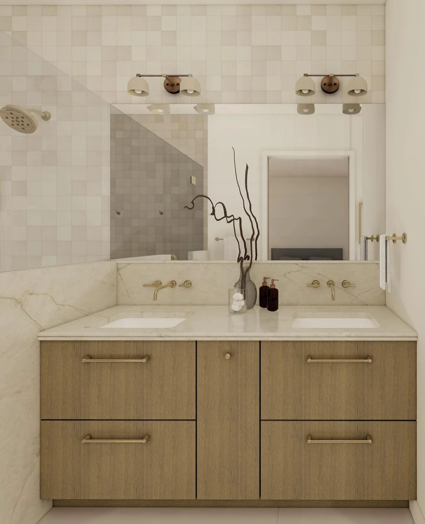 Sneak peek time! We&rsquo;re finalizing the designs for this modern, calming, textural primary bathroom and we cannot wait to bring it to life and are currently brainstorming the perfect project name for this beauty. 🤍✨⁠
⁠
We&rsquo;re keeping a simi