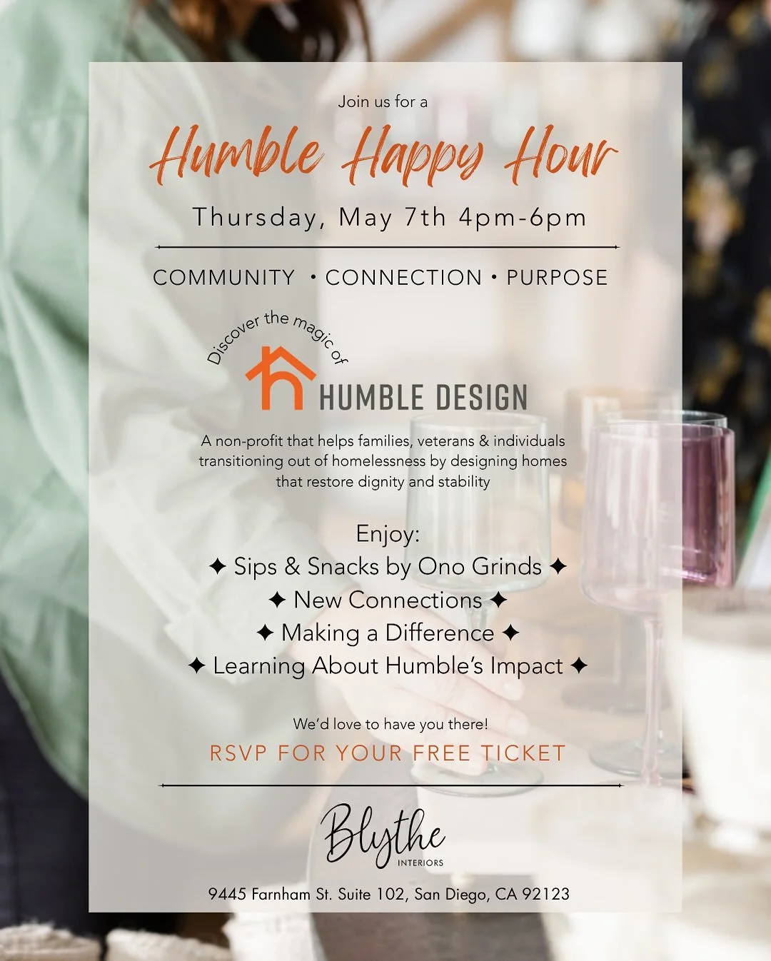 We&rsquo;re thrilled to invite you to our Humble Happy Hour on Thursday, May 7th from 4pm-6pm 🏡🎉🙏
⁠
✨When the world feels like a lot, starting close to home is enough. ✨⁠
⁠
Come enjoy sips &amp; snacks from our friends @onogrindsislandgrill and le