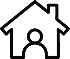 A house outline containing a person