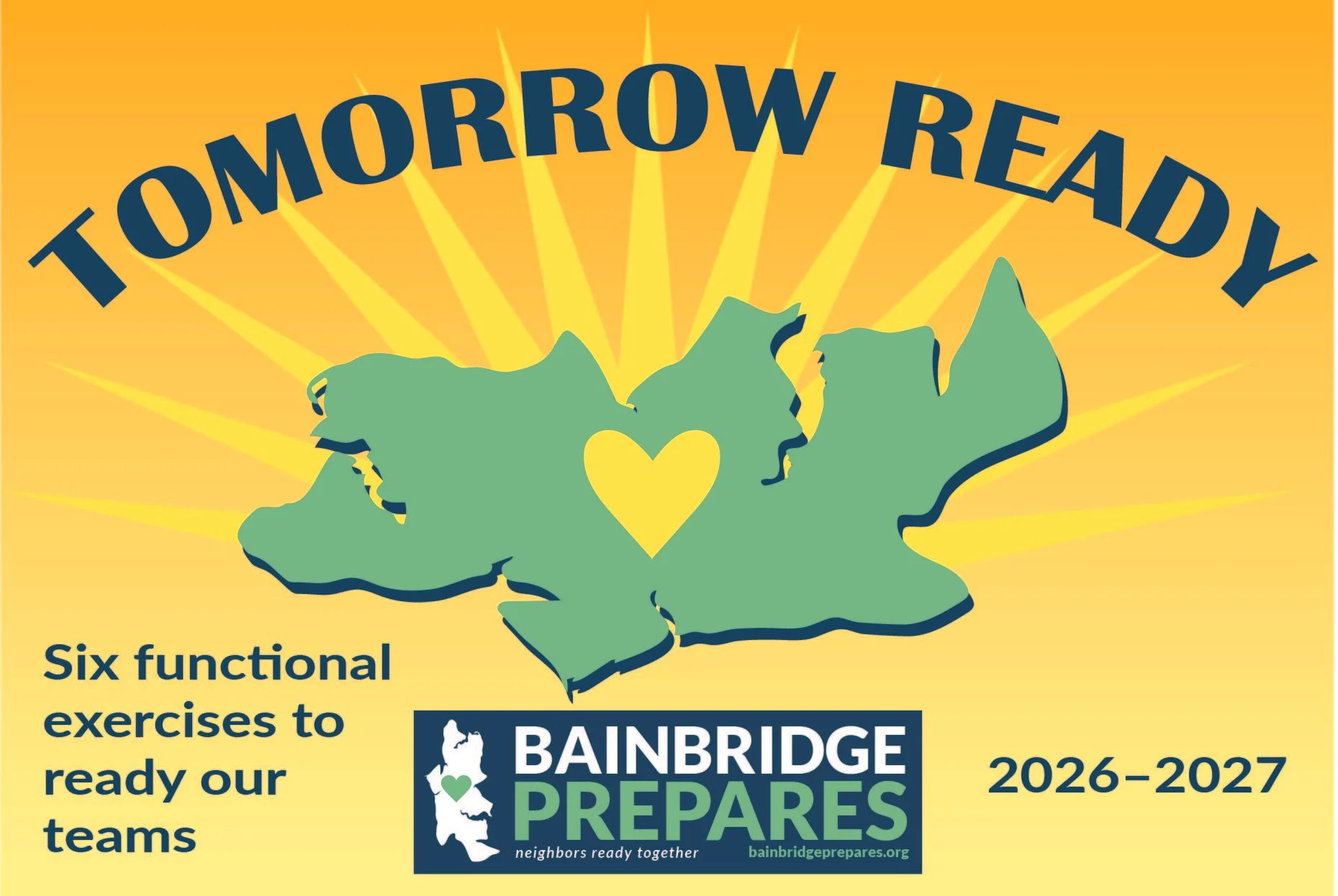 The words Tomorrow Ready floating over an outline of the island with the words Six Functional exercises to ready our teams to the side