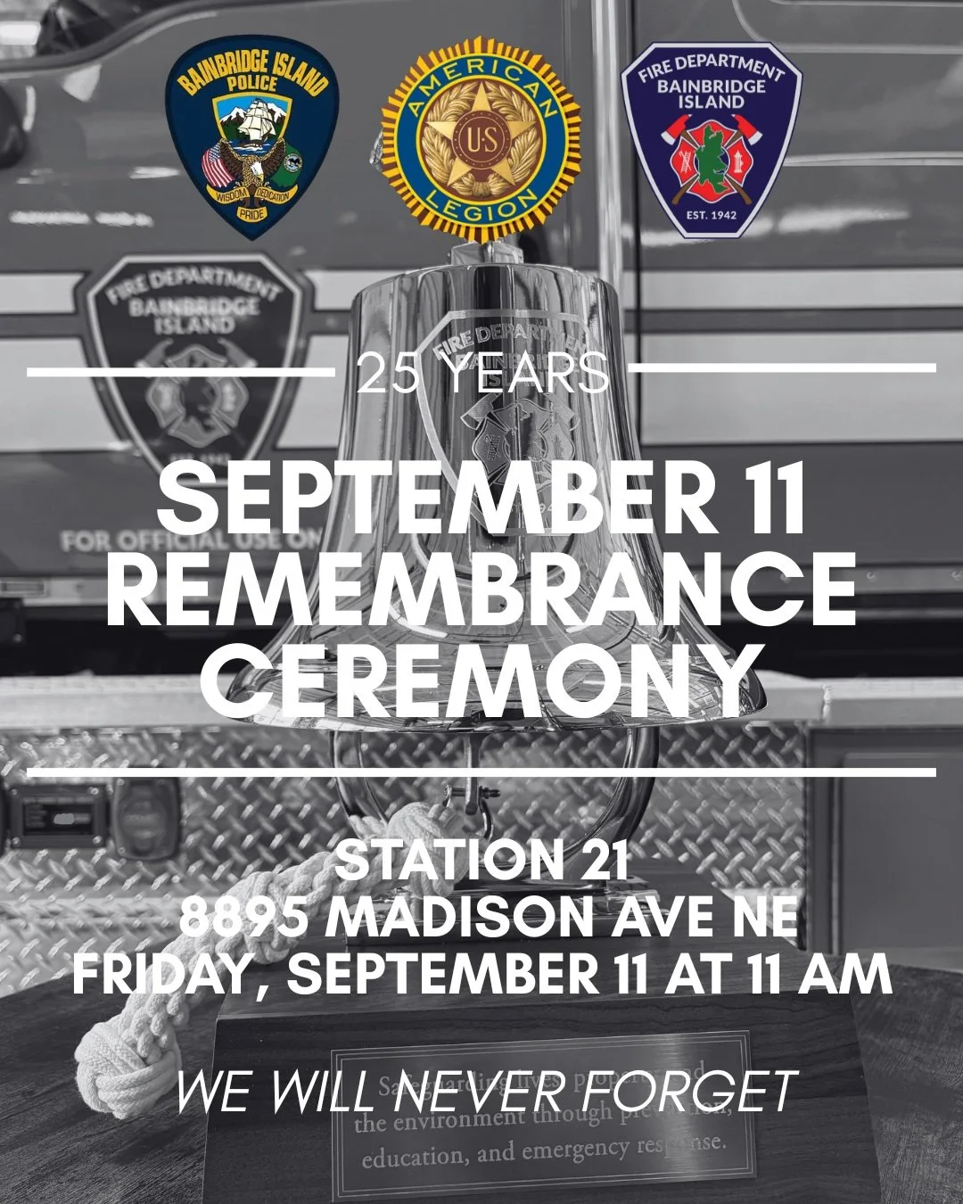 Poster announcing 9/11 event, including logos of the three hosting agencies