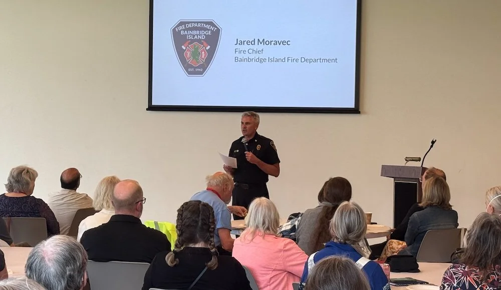 Chief Moravec addressing the crowd