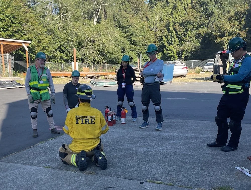 CERT volunteers learning how to use fire extinguishers