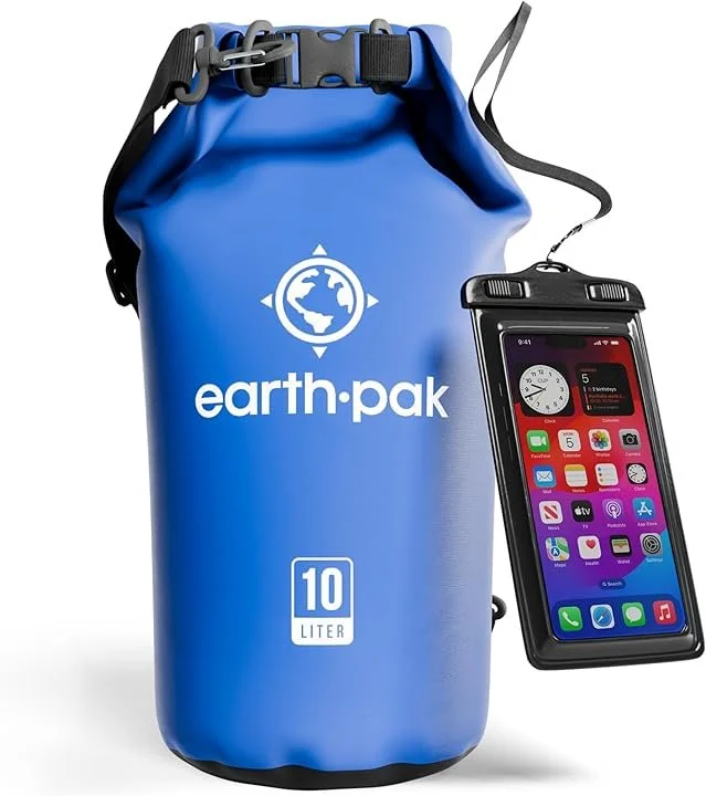 A waterproof dry bag and a cell phone