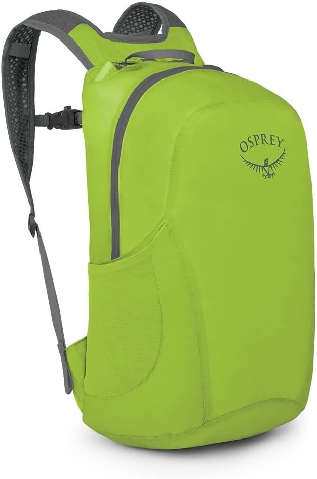 One of our favorite, most-used possessions, this Osprey ultralite day pack stuffs into a tiny pouch of itself when not in use.  Comfortable straps.  Great for groceries, picnics, etc.  