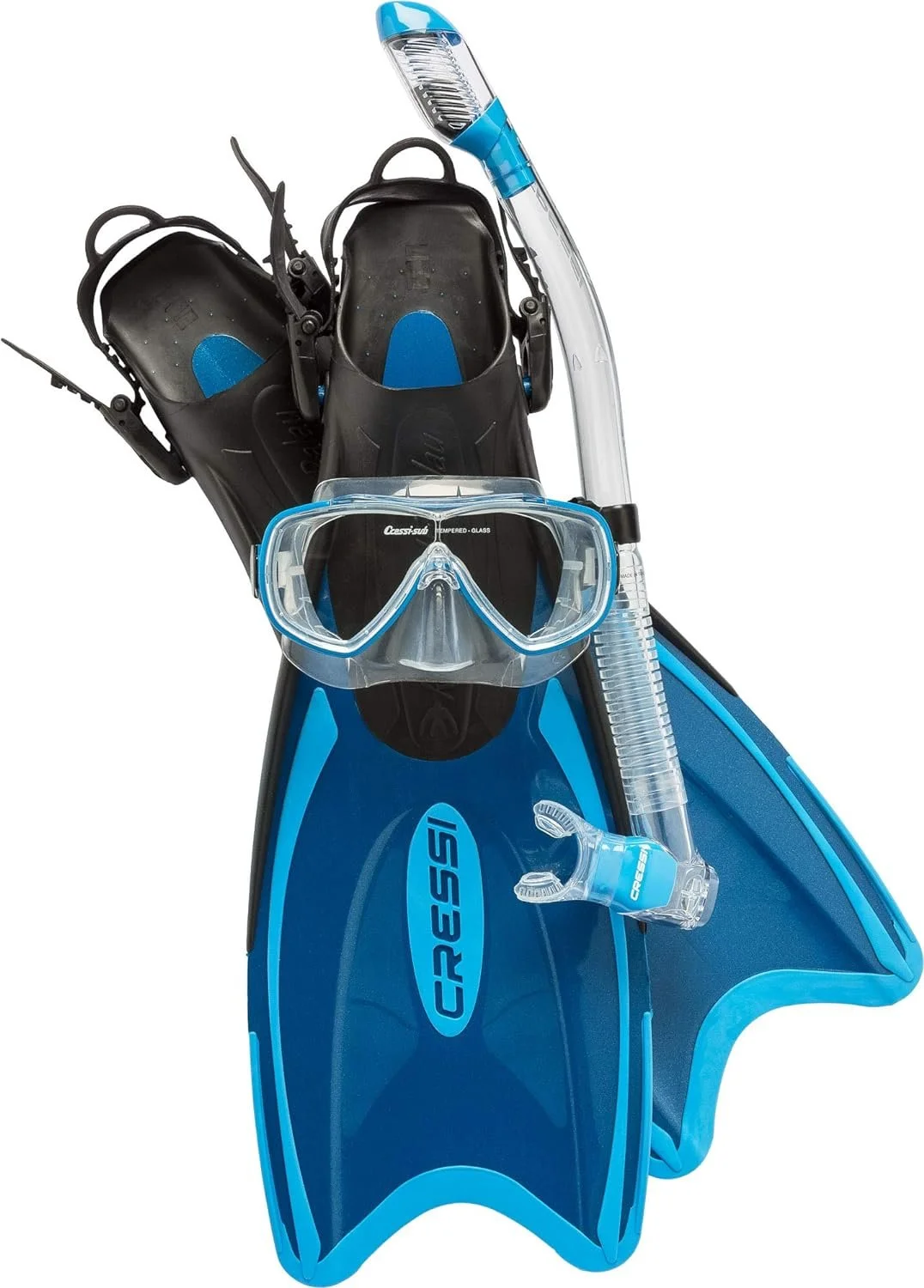 This Cressi Palau snorkel set has taken us from Grand Turk to the Papua New Guinea and lots in between!  We love these travel sets as they not only work great but they fit perfectly along the outside edges of our Osprey bags.  An indulgence to carry 