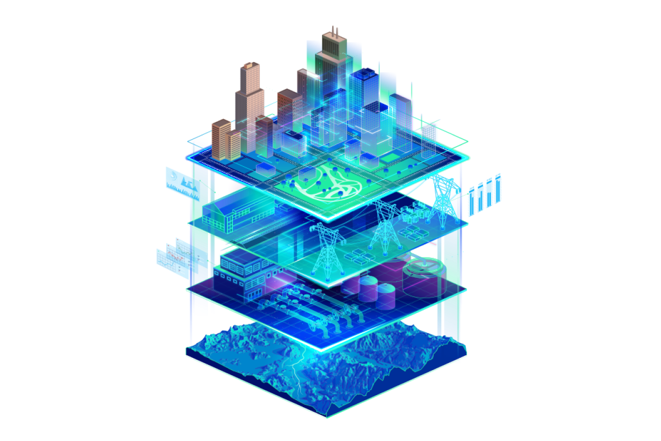Four layer view of different digital twin landscapes