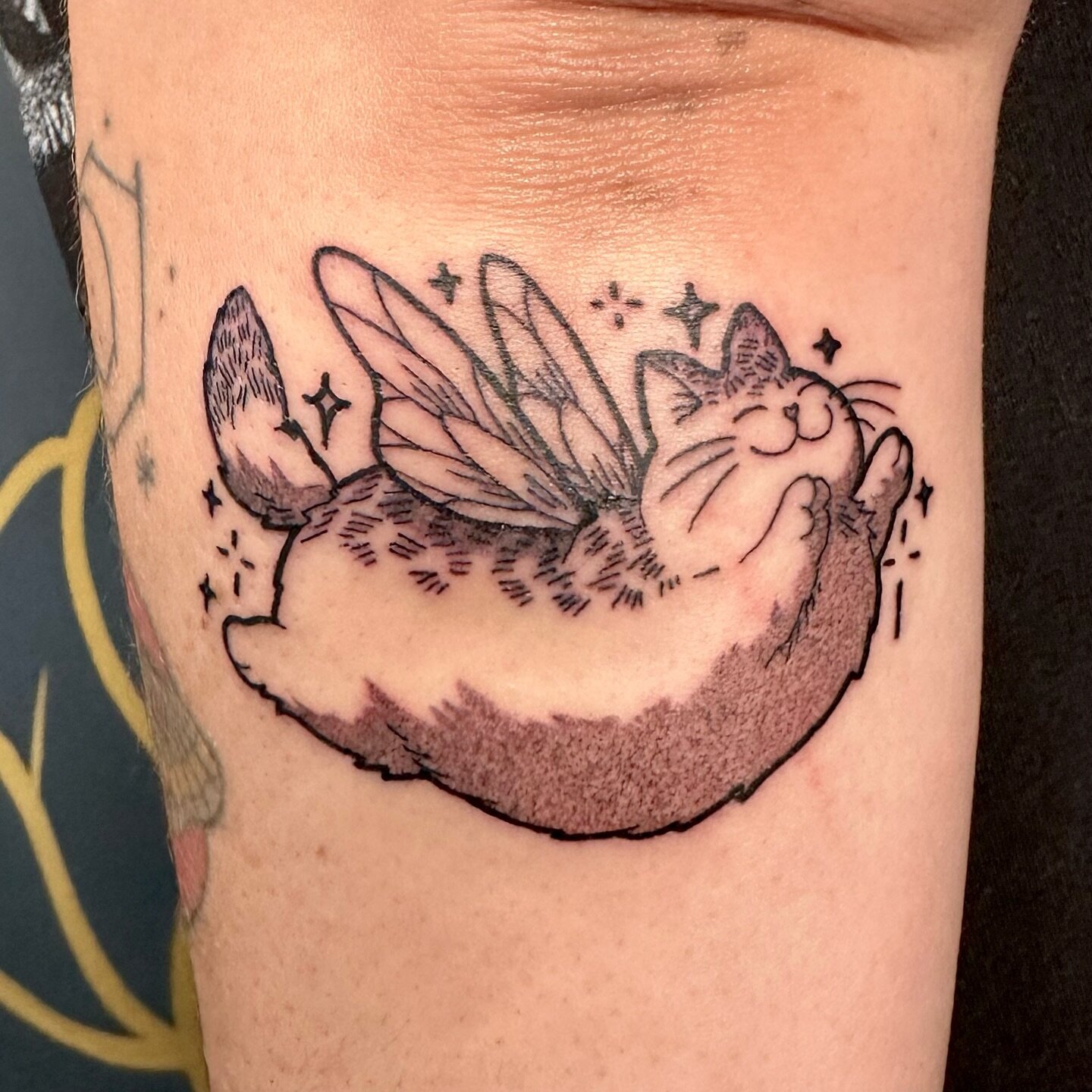 Happy lil fairy kitty from my flash for Quinn 🐈✨
.
.
.
#yyctattoo #yyctattoos #yycliving #tattoo #flashtattoo #tattooartist #asiantattooartist #filipinotattooartist #tattooed #tattooer #lineworktattoo #blackworktattoo #illustrativetattoo #ink #inked