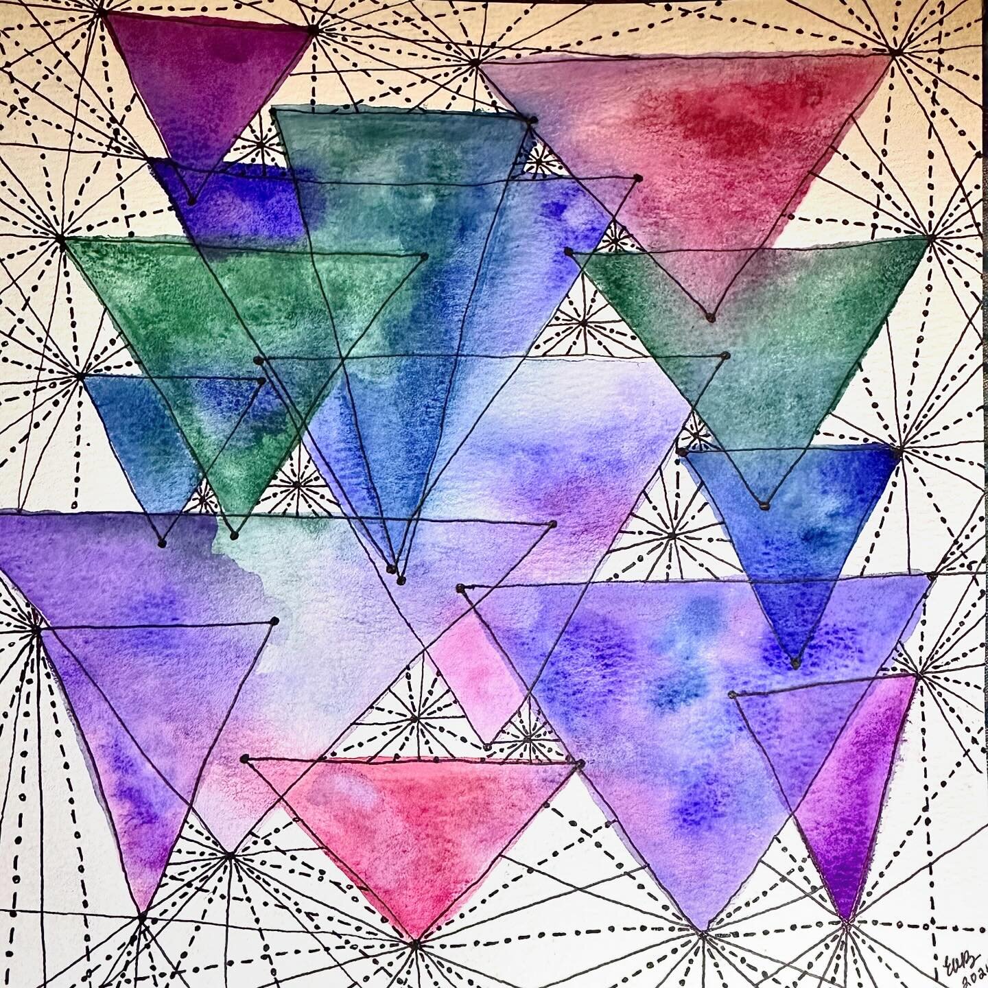 In the evenings, I have been doing artwork before bed to help my brain and have really enjoyed the process. I&rsquo;m watercolor painting abstract shapes and then I take an ink pen and draw it out&hellip; trace the shapes, and then add in tiny doodle