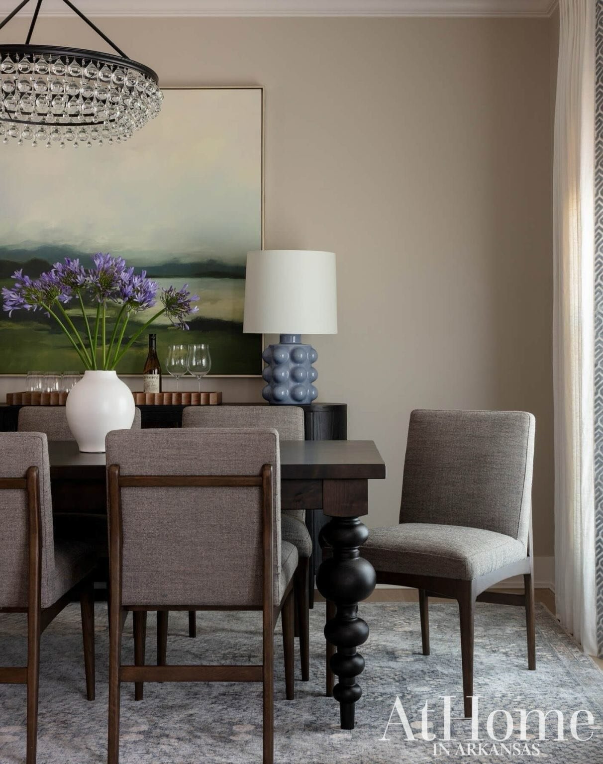 Dining Room Round Up! 

This dining room was designed for gathering, connection, and effortless style.

The bold turned-leg dining table (seriously, one of our favorite details!) grounds the space, while upholstered seating brings comfort for long, l