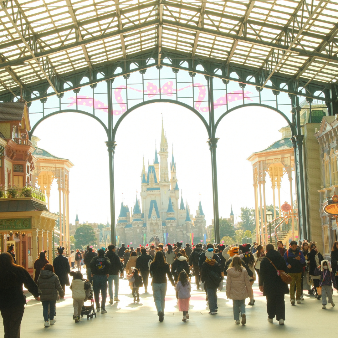 View of Cinderella Castle from the entrance of Tokyo Disneyland