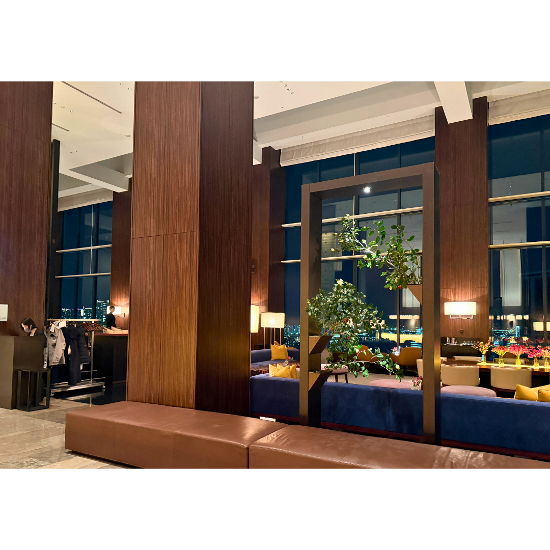 Conrad Tokyo lobby seating area across from check-in