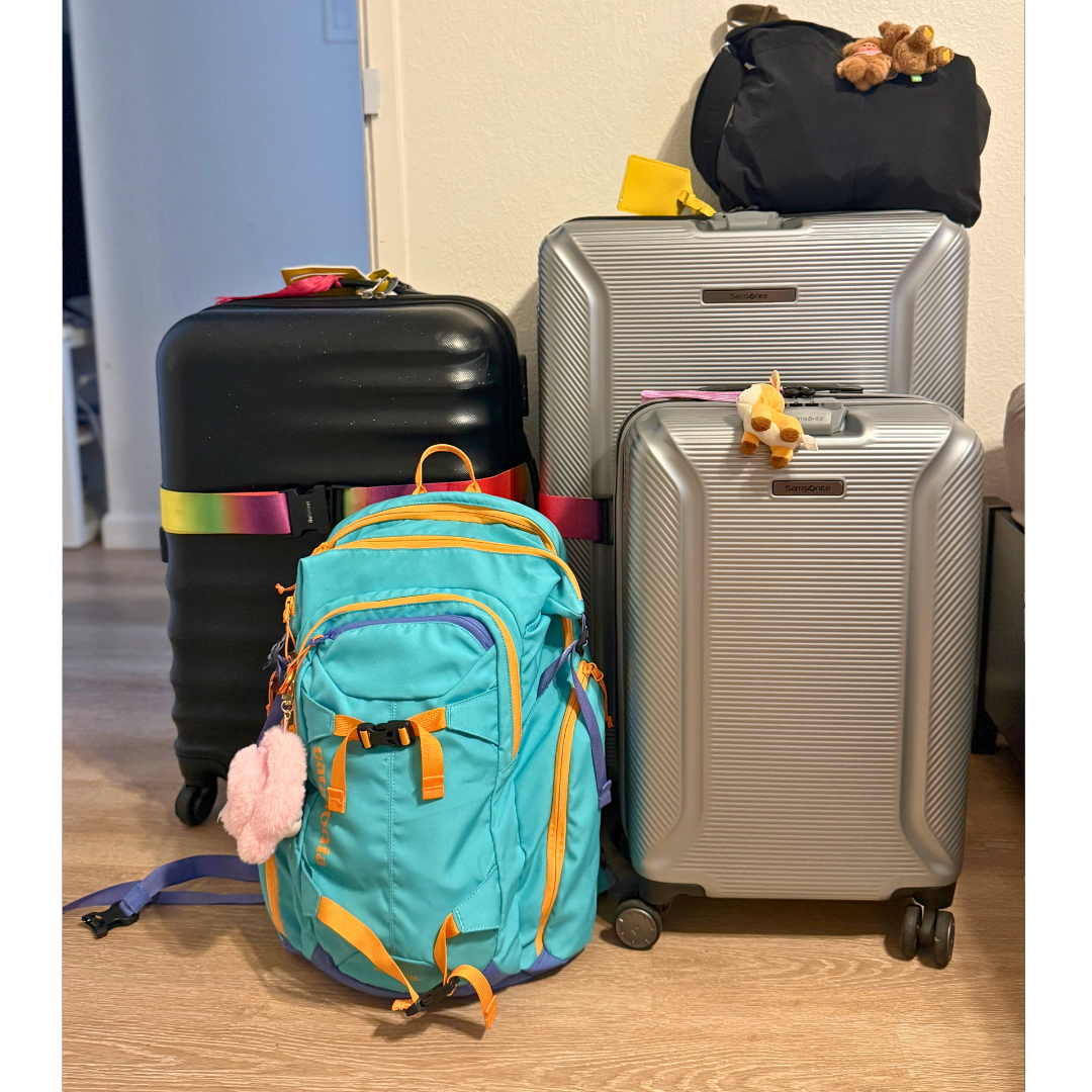 Winter travel essentials packed for a trip to Japan