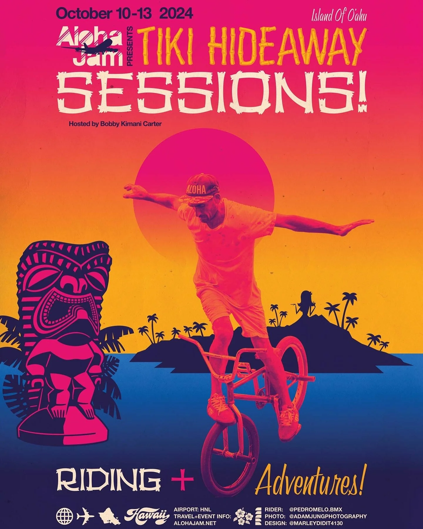 🌴🚲Aloha Jam is riding + island adventure. Enjoy the friendly and relaxed atmosphere. Enjoy BMX. Enjoy LIFE. 
-
OCT 10-13, 2024 -O&rsquo;ahu (airport HNL)
-
🤙✨ALOHAJAM.NET 
-
#bmx #flatland #ridehi #oahu #hawaii