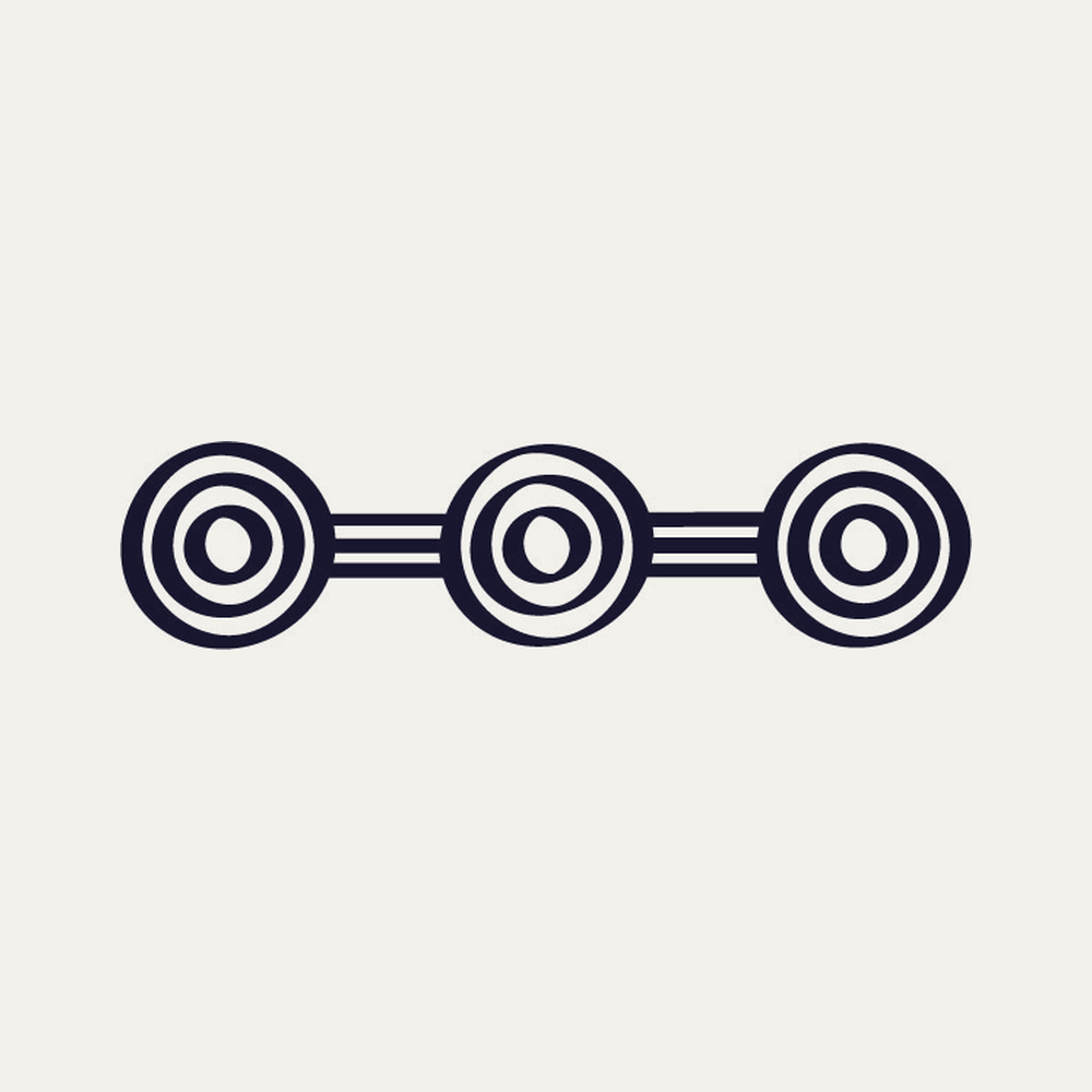 Travelling sign symbol by Danielle Leedie Gray: three circles joined by three lines