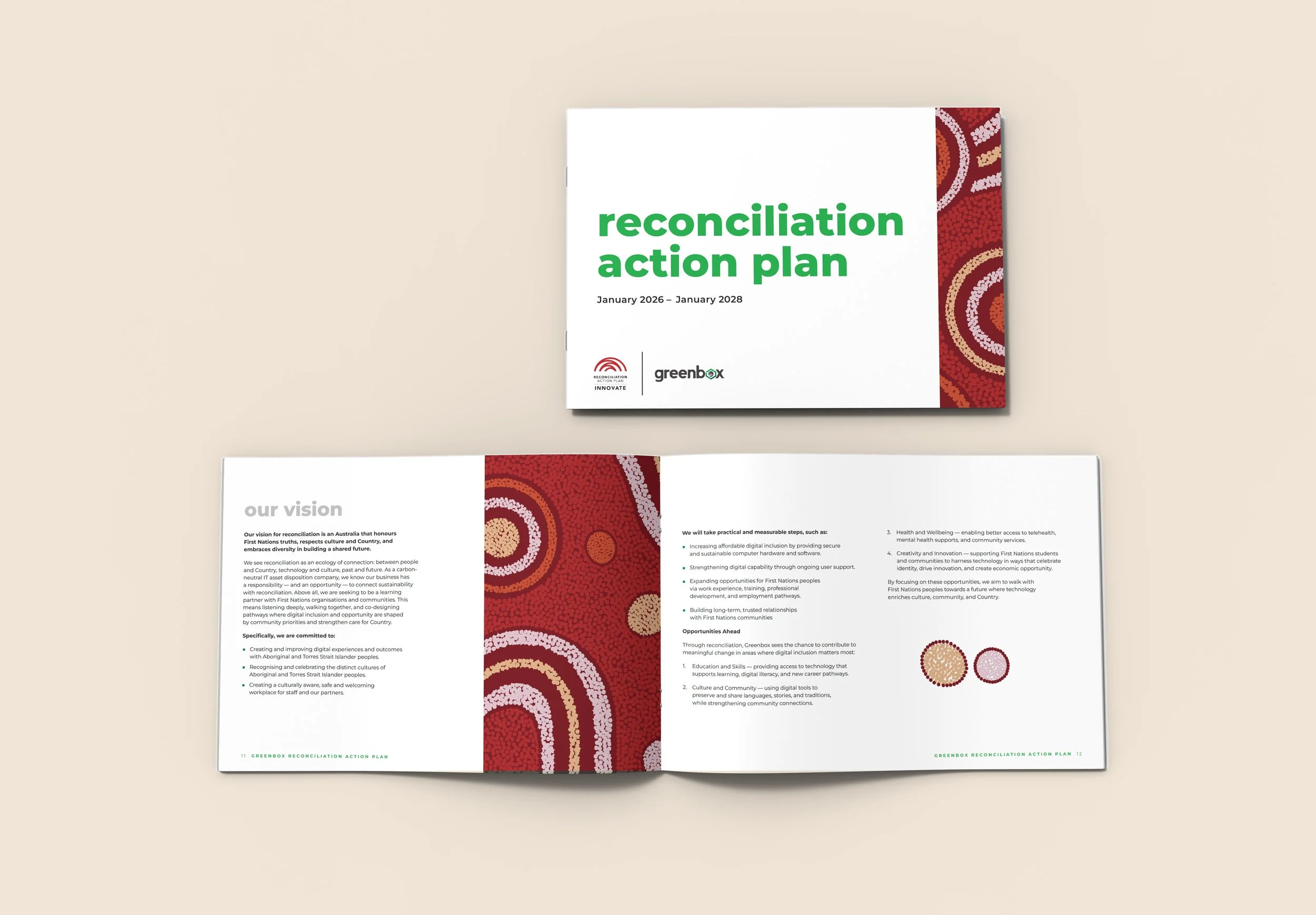Greenbox Innovate Reconciliation Action Plan featuring Pathways of Connection artwork by Danielle Leedie Gray