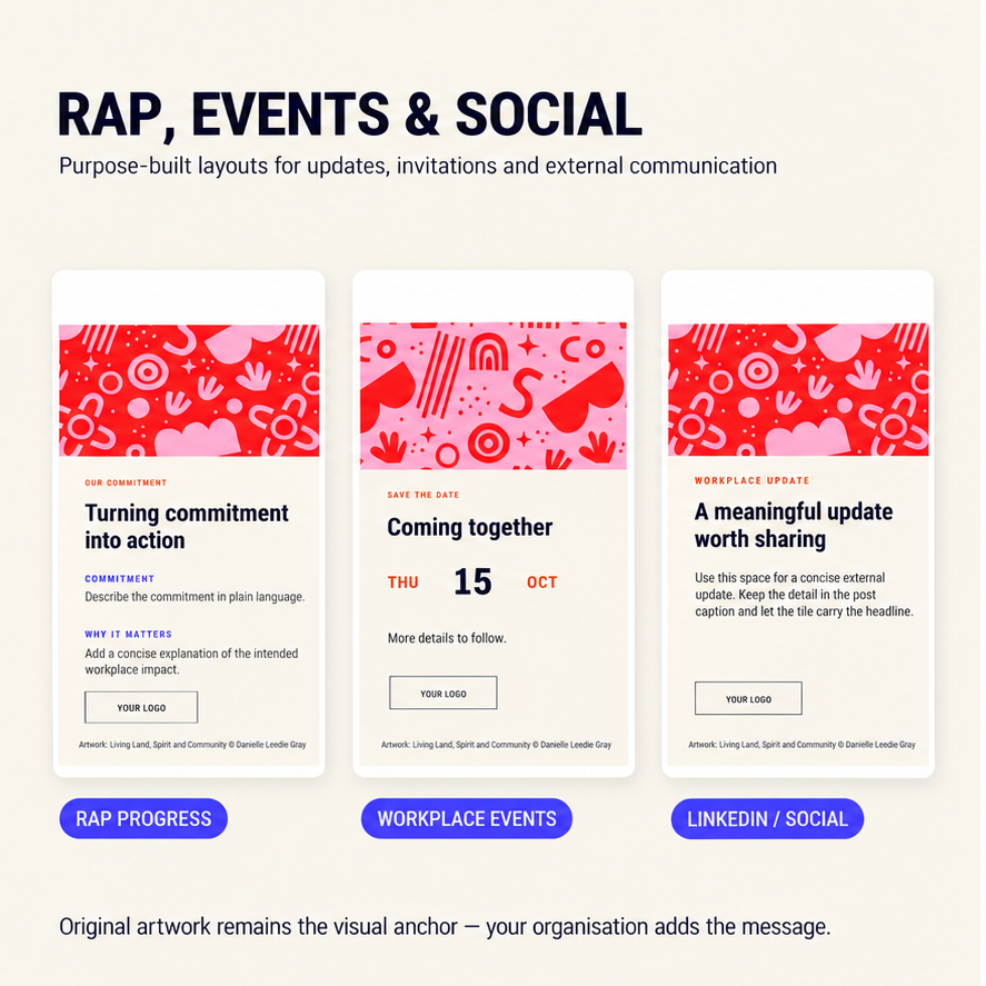 RAP progress, workplace event and LinkedIn social tiles from the Workplace Connection Collection
