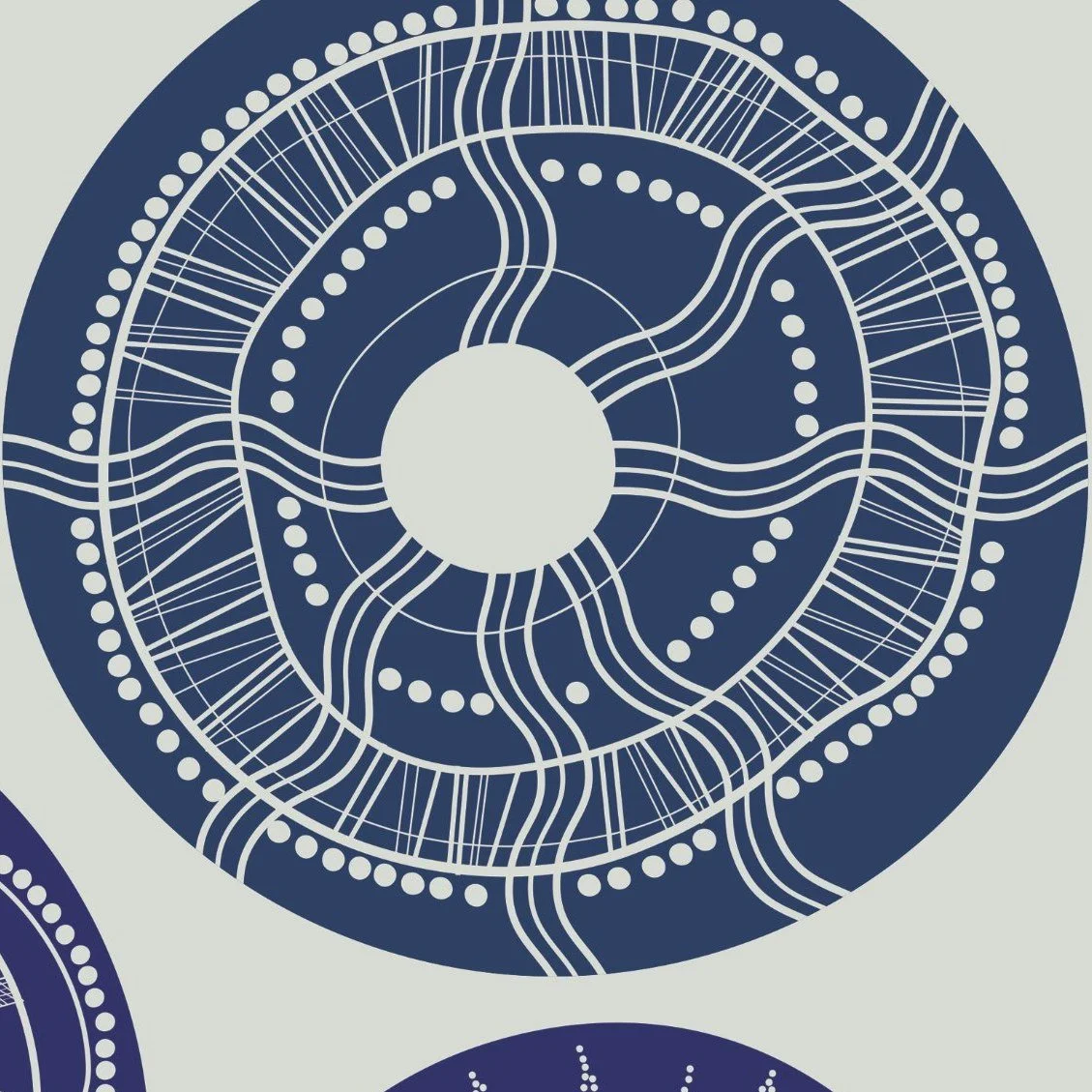 Close-up of a circular artwork by Danielle Leedie Gray showing linework and dot detail