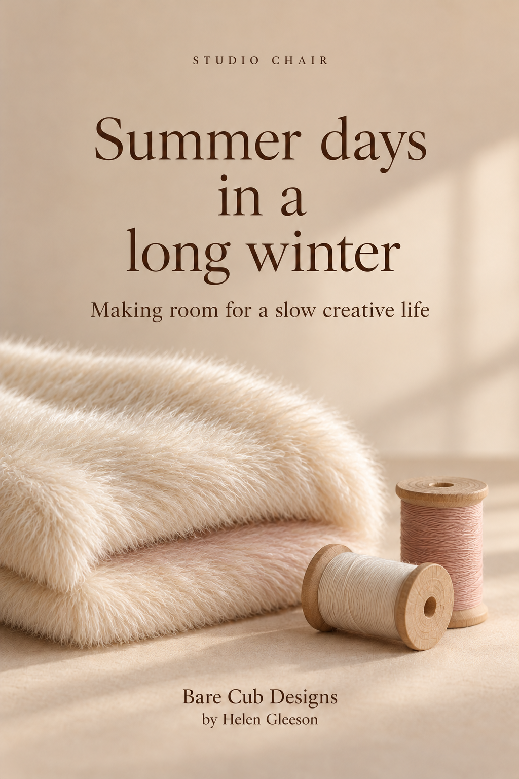 Bear making fur with beautiful cotton reels, Summer Days in a long winter.