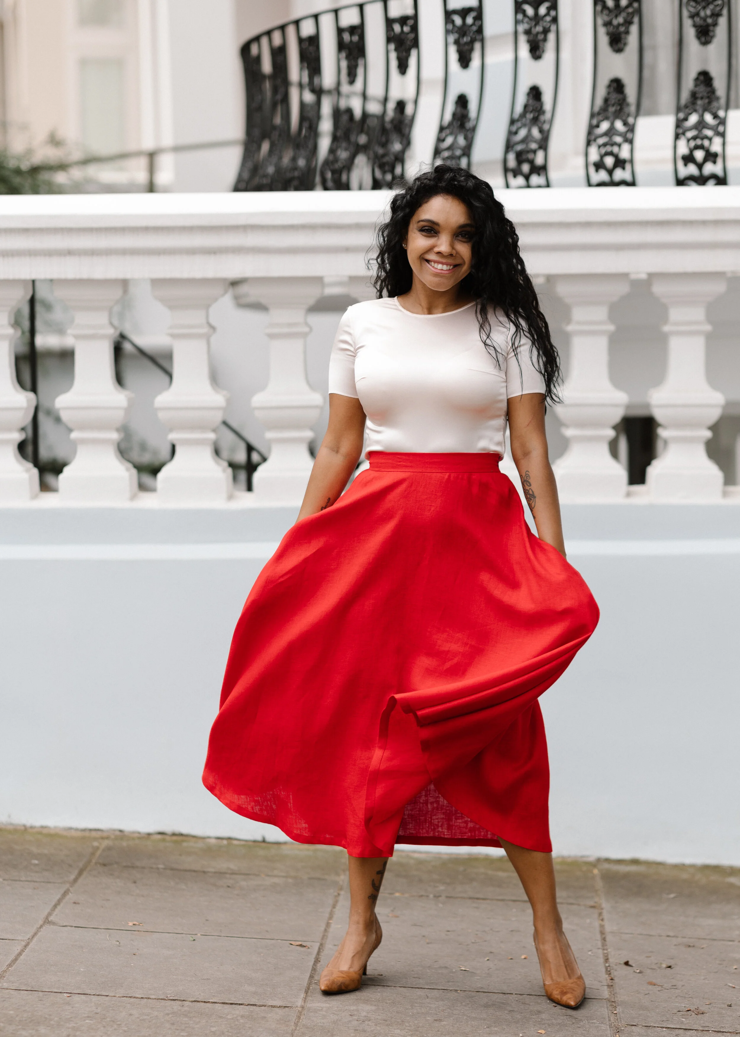 red dress skirt Red Stripe Cotton Maxi Skirt - Two Piece Sets
