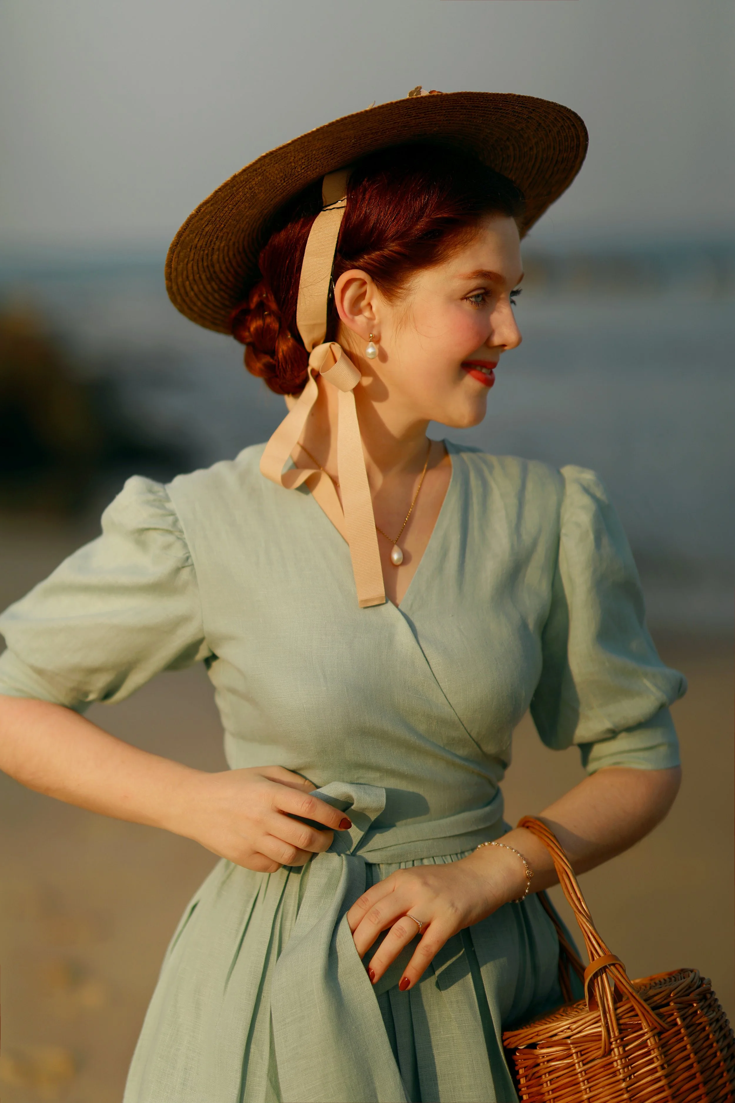 Hannah's tea dress. Aquamarine Linen dress MRS POMERANZ INC. Hannah's tea dress. Aquamarine Linen dress MRS POMERANZ INC.