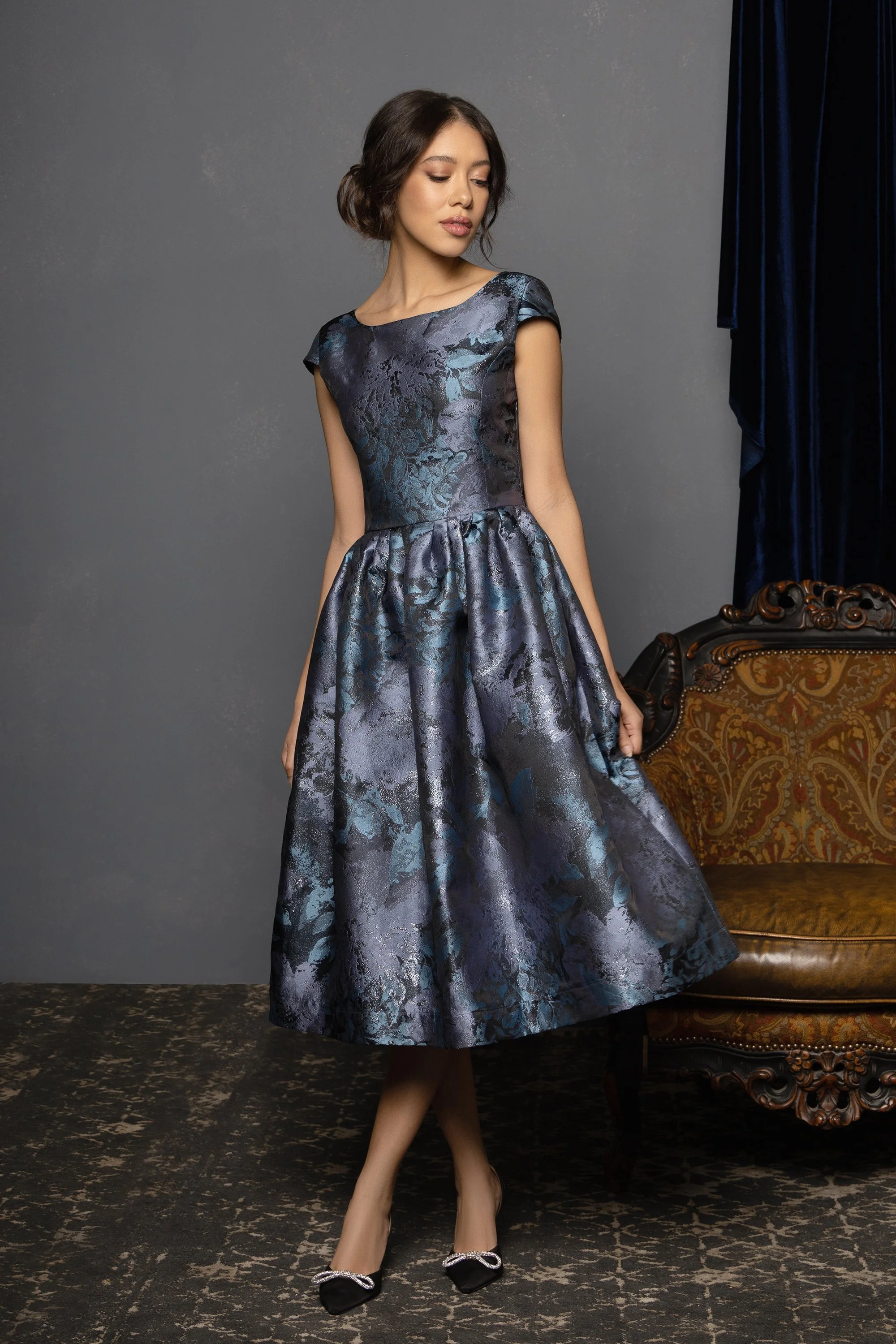 Tullia dress - Midnight Blue Jacquard cocktail dress MRS POMERANZ INC. Tullia dress - Midnight Blue Jacquard cocktail dress MRS POMERANZ INC.