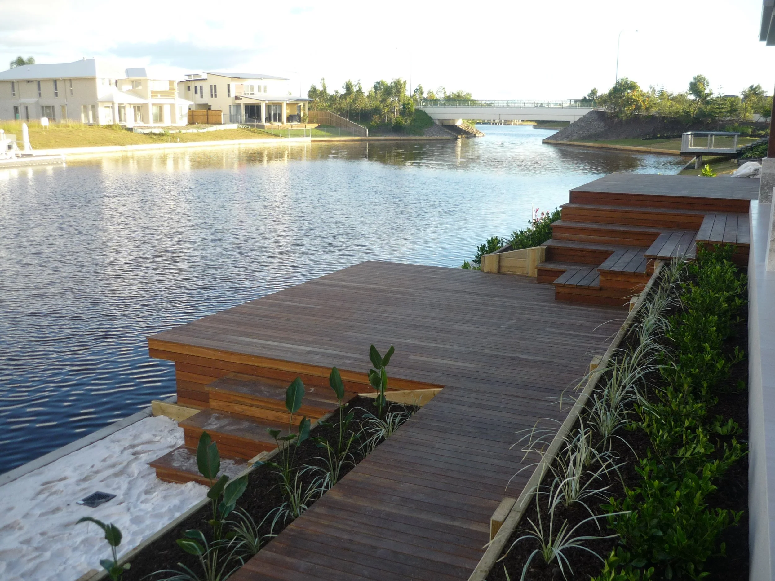 Architectural landscape edging used in a waterfront residential garden