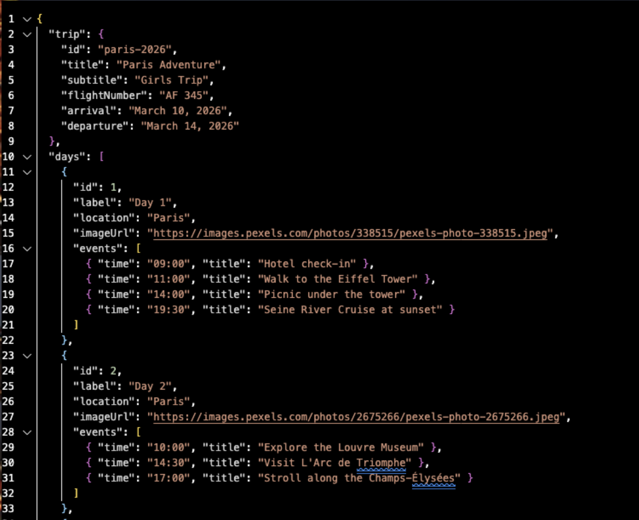 screenshot trip json
