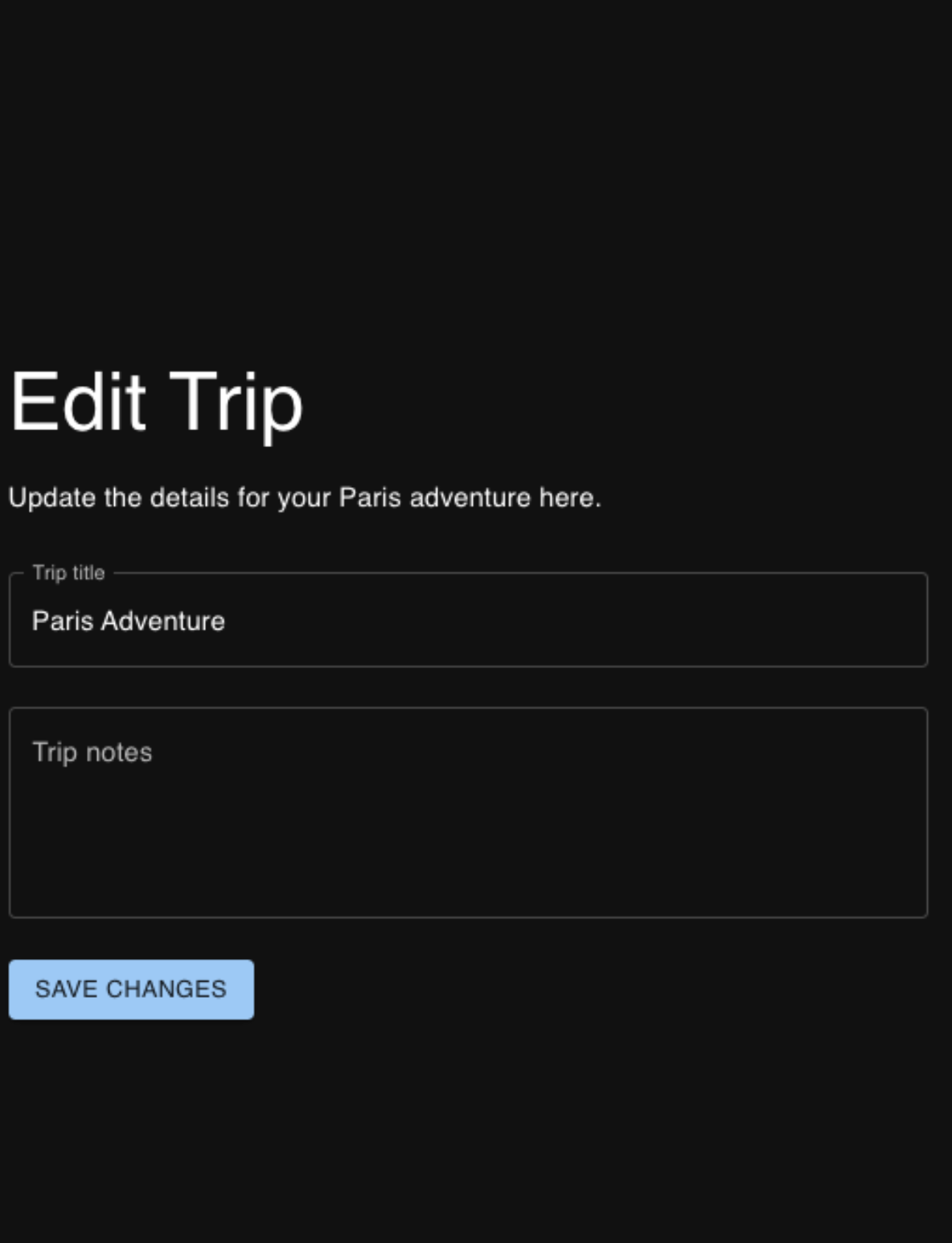 screenshot of edit trip dialog box