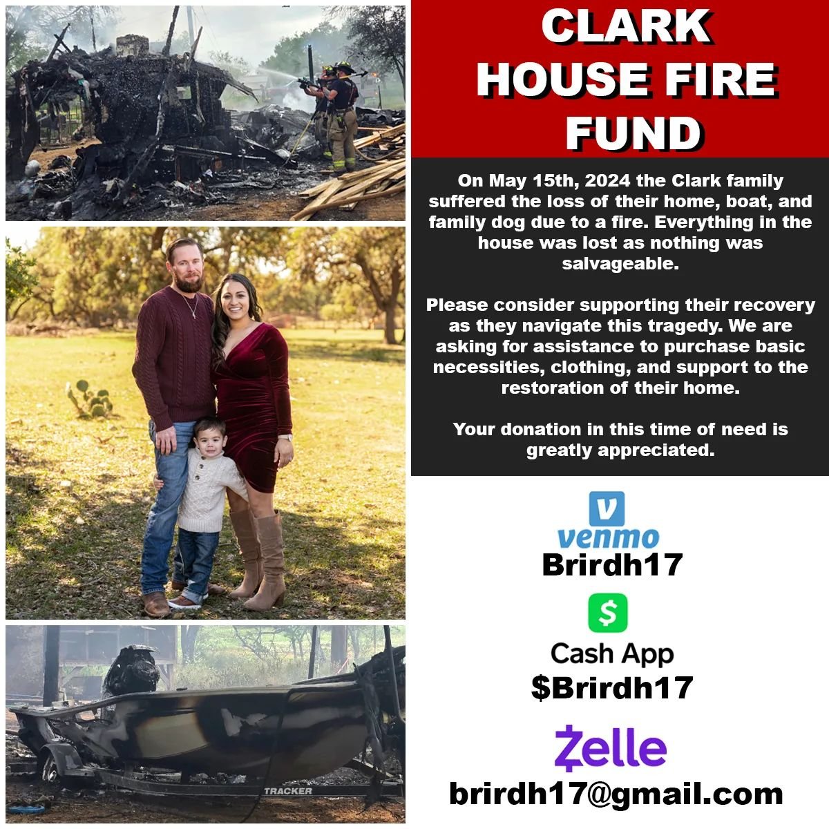 HELP NEEDED! PLEASE SHARE!

Hey y'all, I wanted to post this to help some of my best friends @briclark20 and @zack_r_clark in their family's time of need. We have been friends for years and I couldn't ask for more kind souls in my life.  Their family