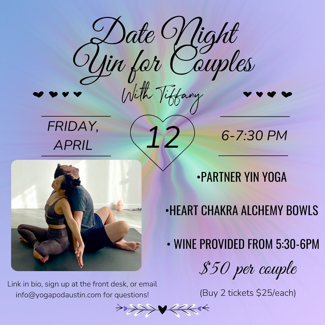 Back by popular demand 😍 Join @yoga_sounds for a unique date night of partner YIN &amp; sound 🧘&zwj;♀️ 

💞 YIN yoga with the help and support of your partner
💞 Heart chakra alchemy bowls
💞 Wine provided before the workshop

Designed for all leve