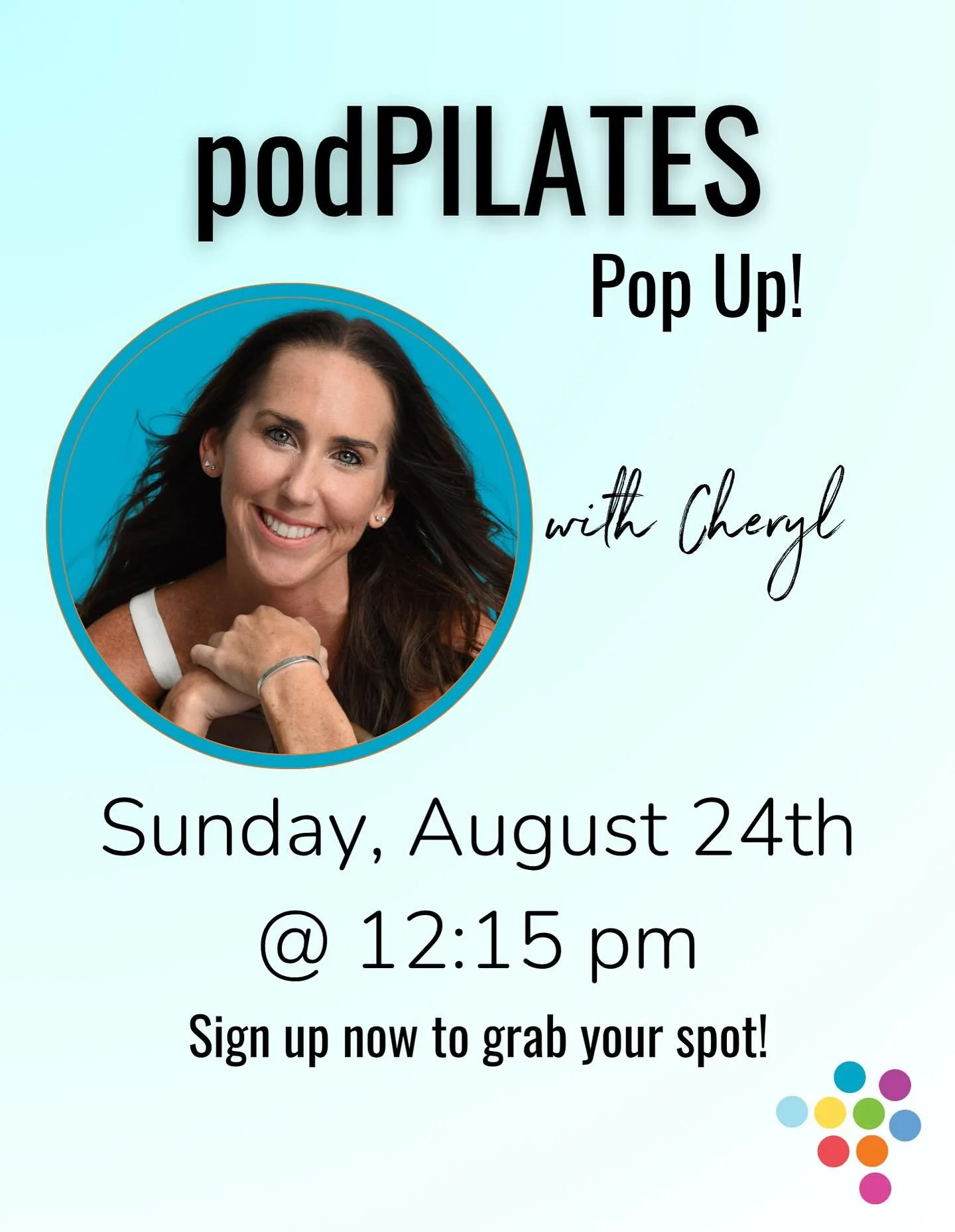 Calling all Pilates peeps! Join Cheryl for a pop up podPILATES class on Sunday, August 24th @ 12:15 for a 45 minute class 🤩

Never taken Pilates? That&rsquo;s ok! This will be a great chance to try it😇 Pilates is a mind/body technique of movement f