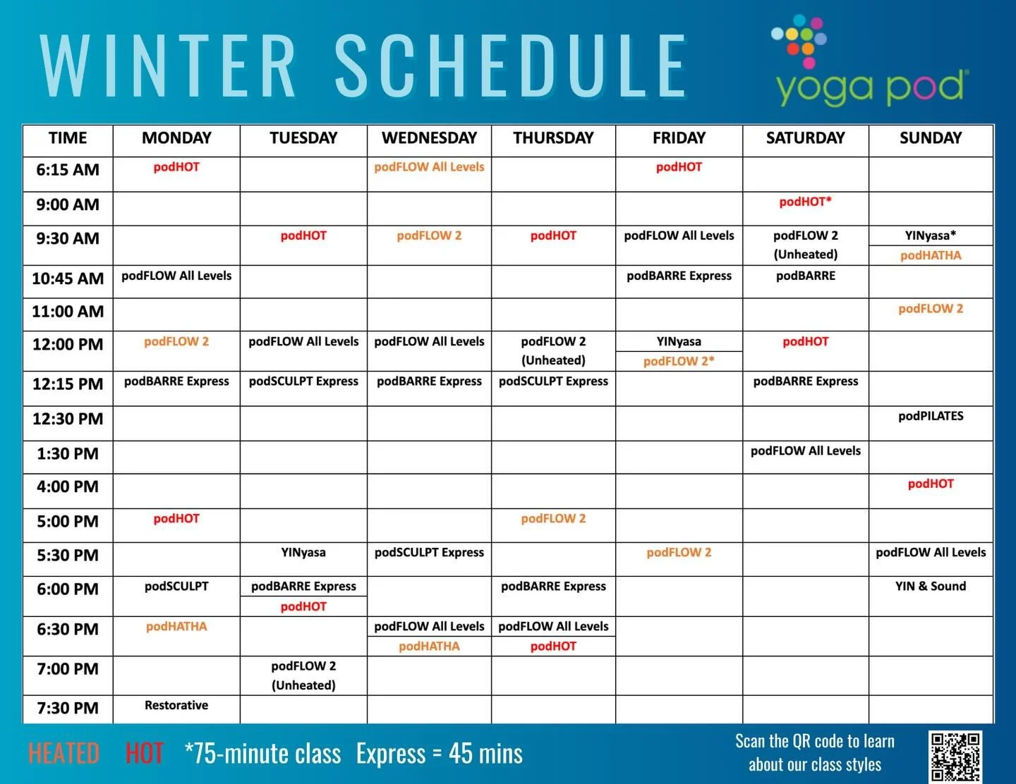 Check out some changes in our schedule!

🔹Sunday YIN &amp; Sound Healing is now at 6pm starting 2/1

🔹Monday Restorative is now at 7:30 pm starting 2/2

🔹New class alert!🚨 Tuesday 7 pm podFLOW 2 (Unheated) starting on 2/10

Check out the schedule