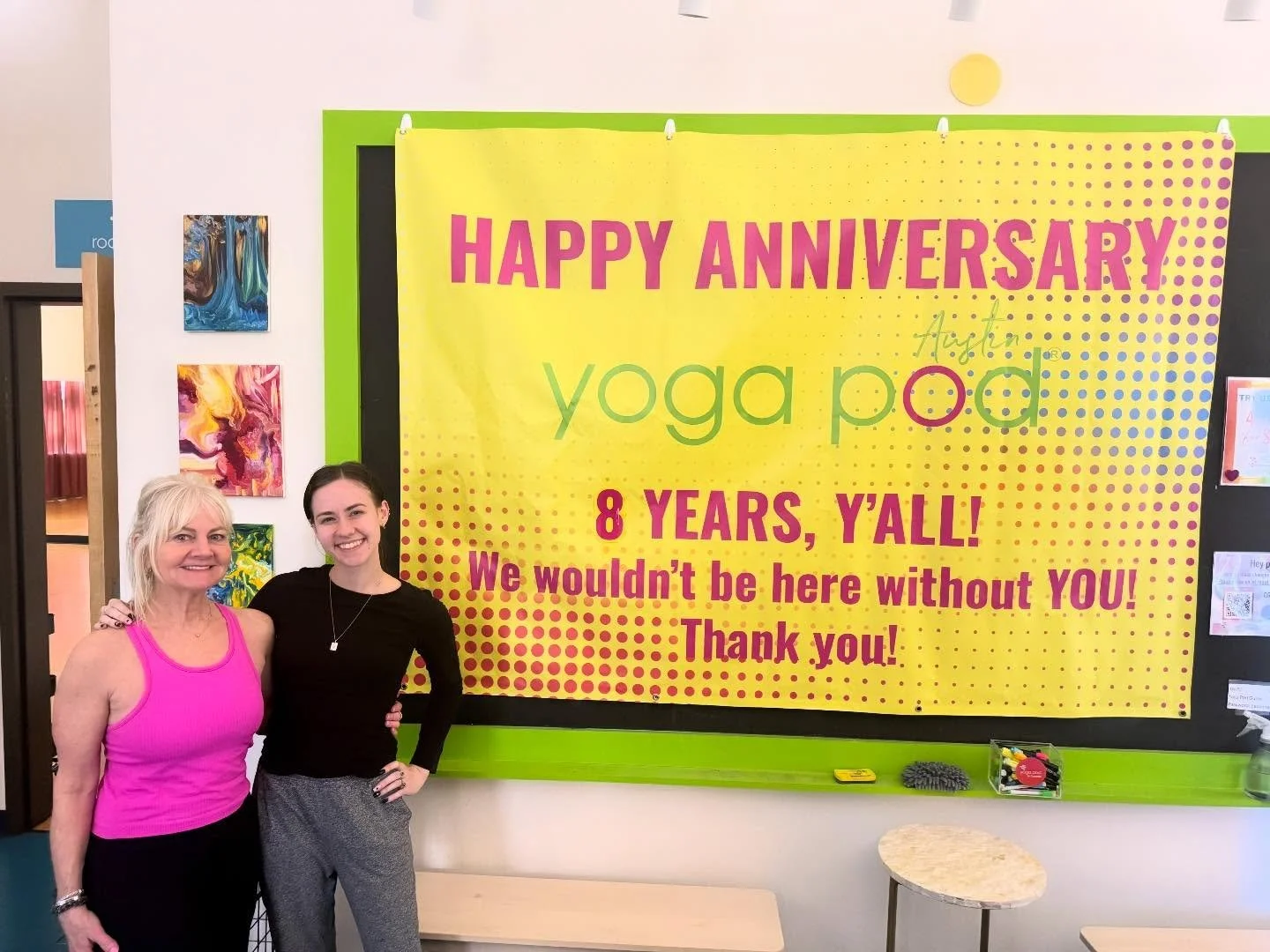 8 spectacular years 🫶 Happy Anniversary to Yoga Pod Austin!🎉 We could not have done it without you. We&rsquo;re so grateful and blown away every day by our caring, loving members and love welcoming new people on board to join our lovely community. 