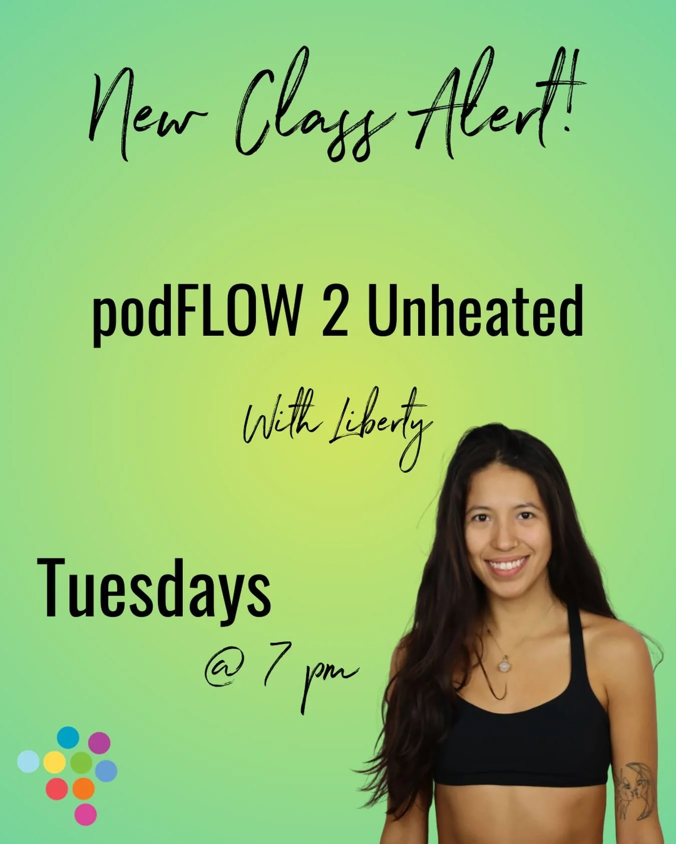 Join @libertyoga for unheated spicy flows on Tuesday nights @ 7 pm🫶🌶️

If you haven&rsquo;t taken a class with Liberty yet, you&rsquo;re in for a treat! Her flows are creative and fun, and her lovely demeanor is infectious 😊 

podFLOW 2 is an inte
