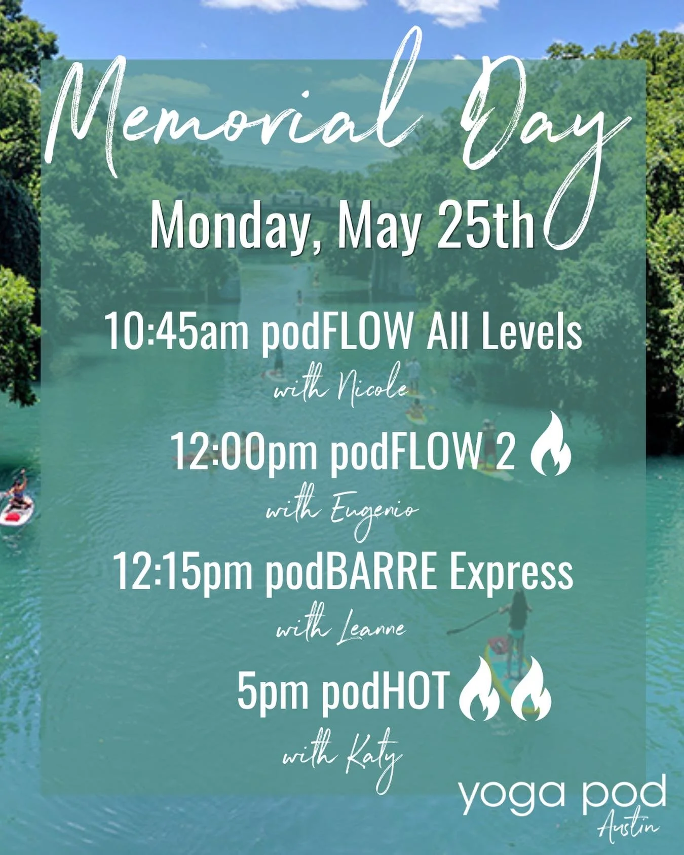 Grab your spot for our Memorial Day modified schedule! Link in bio to look at our full schedule for any changes or extra cancellations 💫