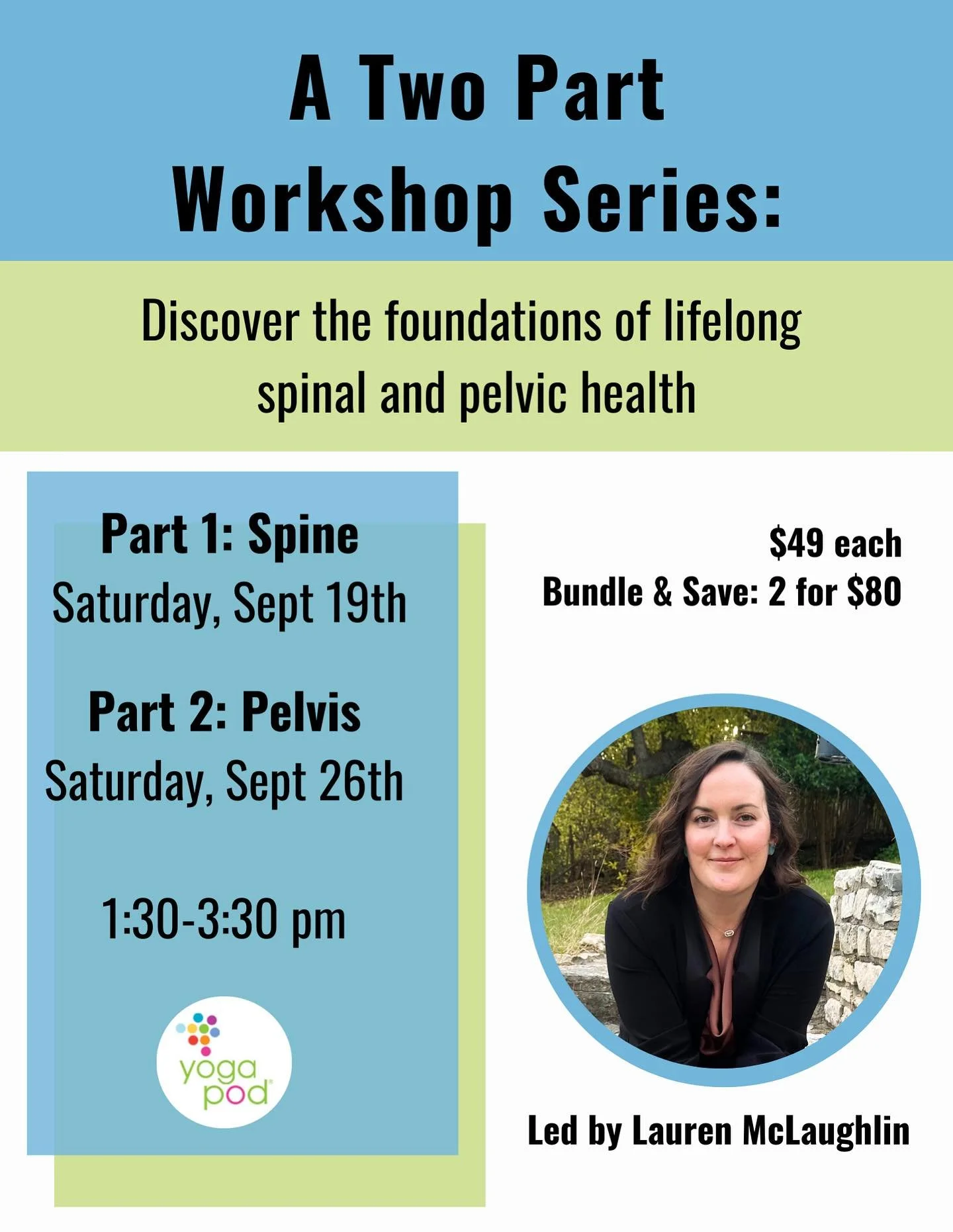 Join @wakinguplauren as she delves into two important contributors to movement!

Part 1: Spinal Health

Part 2: Pelvic Health

🔹What can I expect?
A little bit of anatomy and a little bit of yoga to apply the knowledge. 

🔹What will I leave with?
A