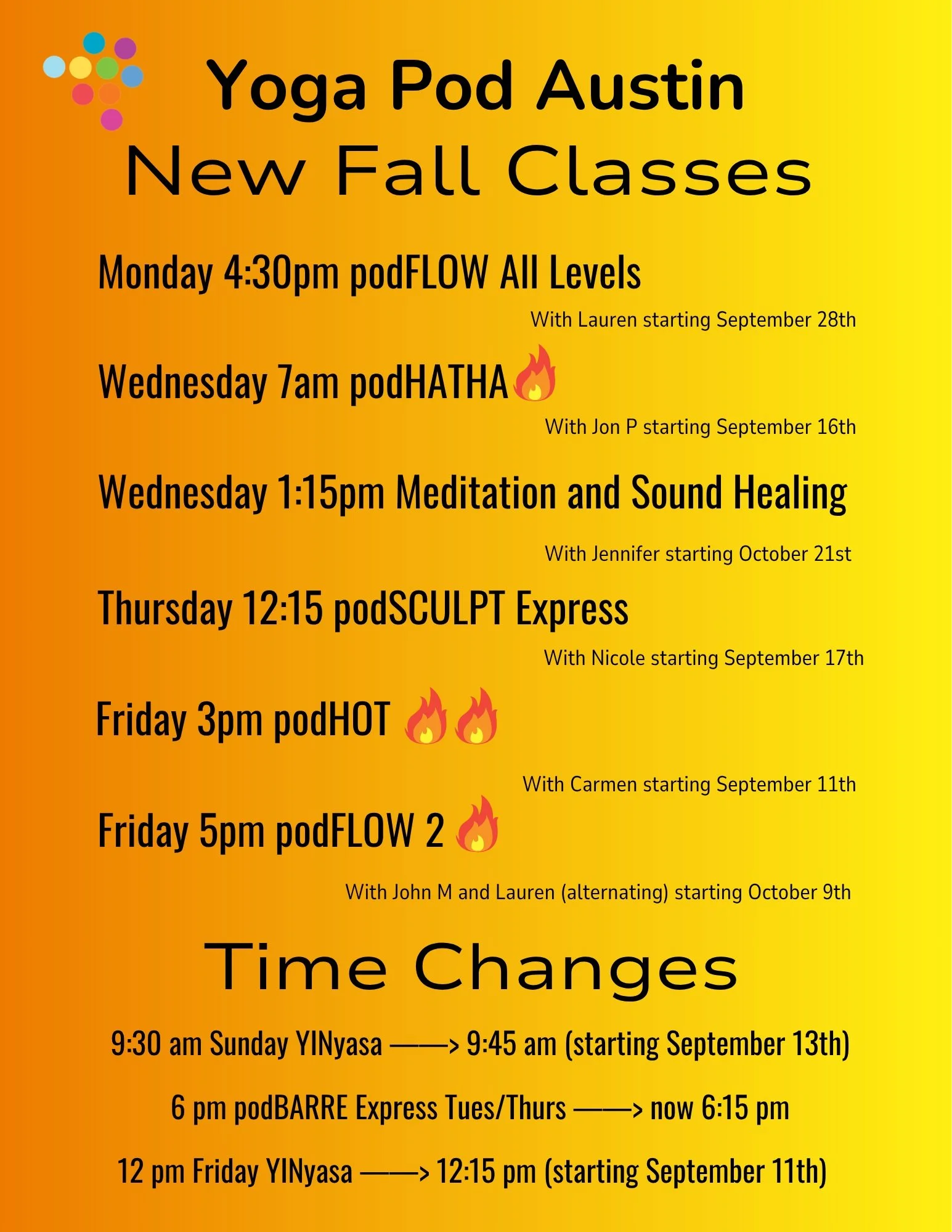 Check out our new fall classes coming soon 😇 And don&rsquo;t forget to stock up on classes with our 10 pack Labor Day Sale that ends in less than a week! Link in bio to buy and sign up for classes.