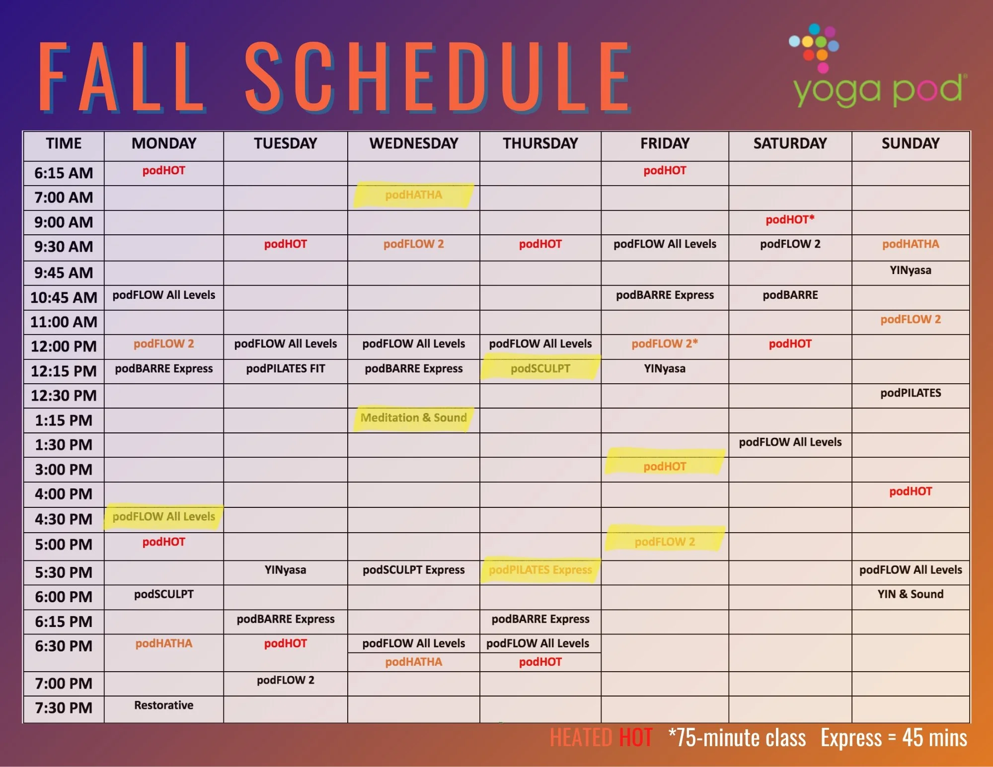 Some new classes to look forward to for the fall. 😊 Make sure to check the schedule on the app or website for official start dates for new classes (some haven&rsquo;t started yet!) and be sure to sign up beforehand. Our Monday 4:30 pm class start ne