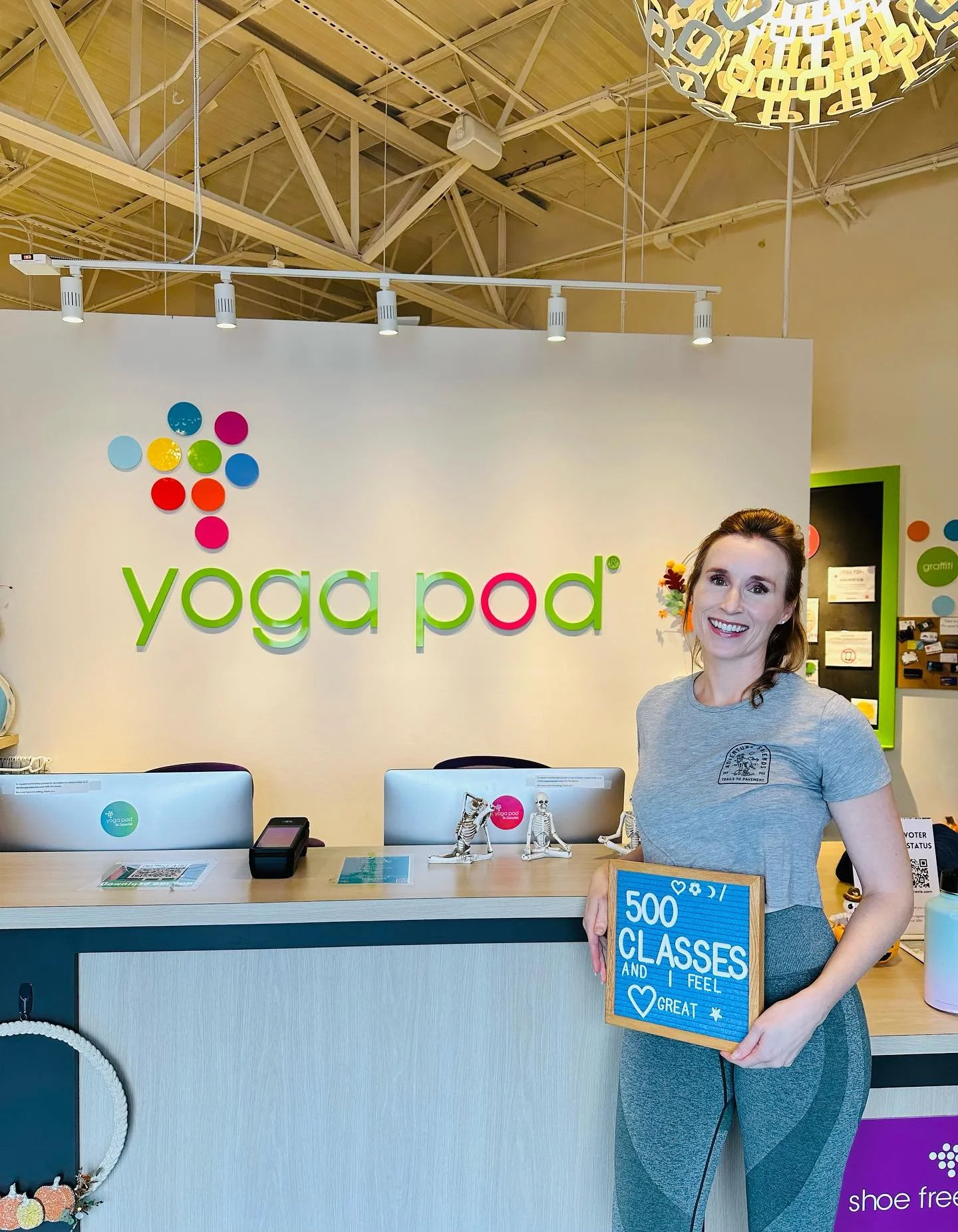 Our girl Shelley just hit 500 classes at Yoga Pod👏 Way to go!! If you are curious about how many classes you&rsquo;ve taken, feel free to ask us next time you&rsquo;re in the studio. We love celebrating amazing milestones with you 😊💚