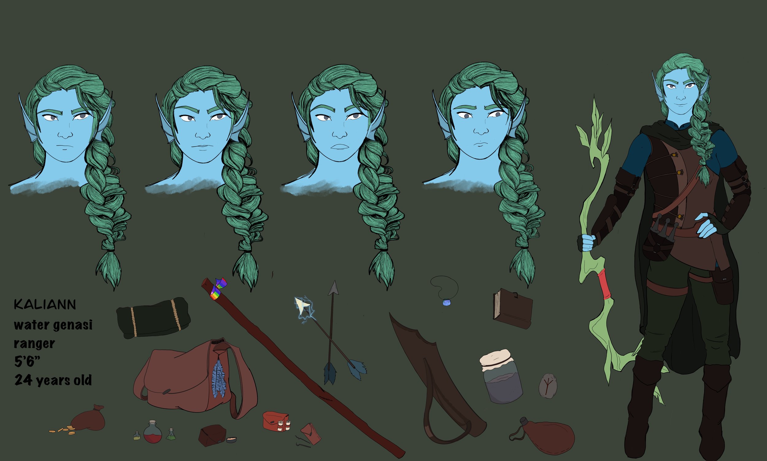 An original character design, complete with props and accents